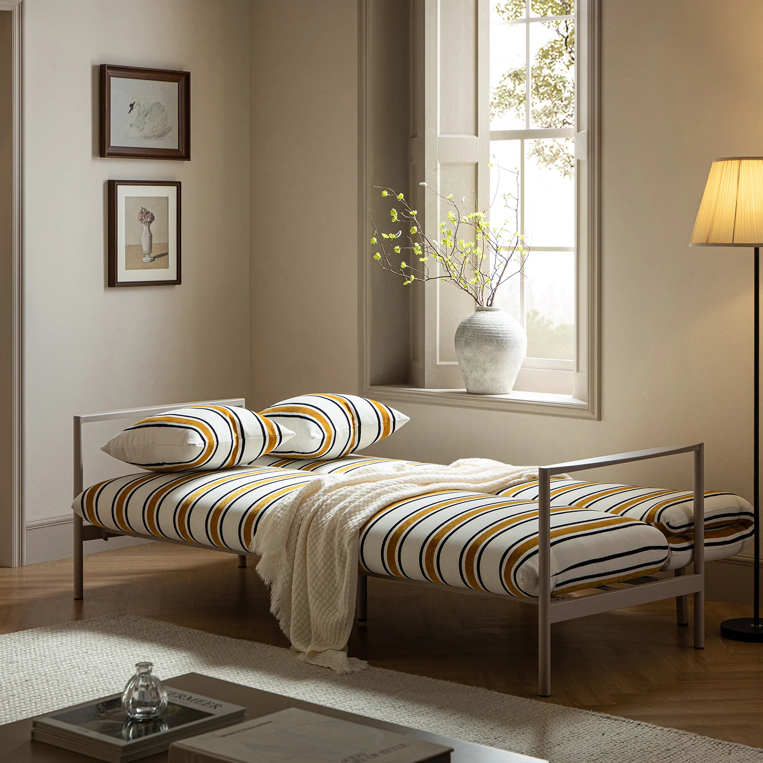 Linea Three Seater Sofa Bed, Amber Striped Chenille - Image 4