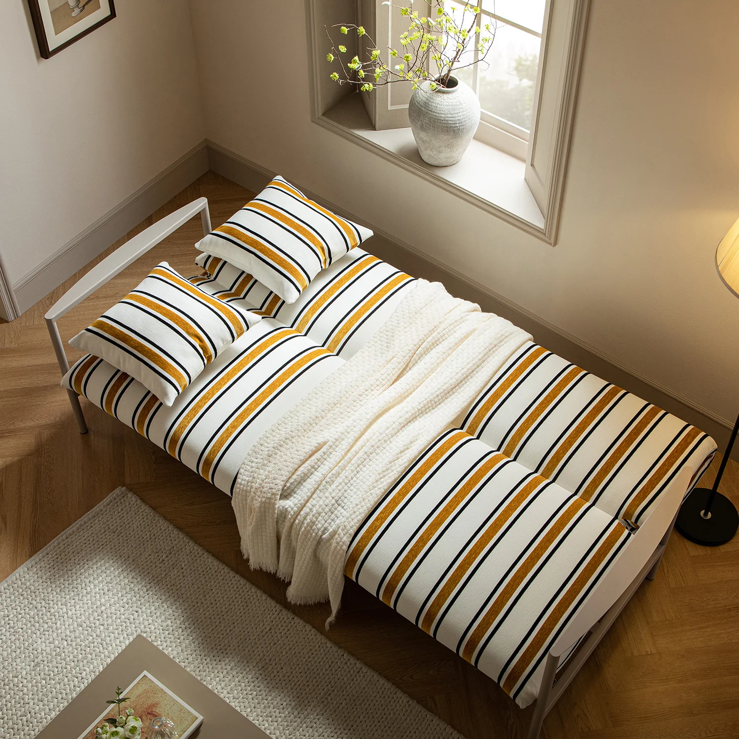 Linea Three Seater Sofa Bed, Amber Striped Chenille - Image 5