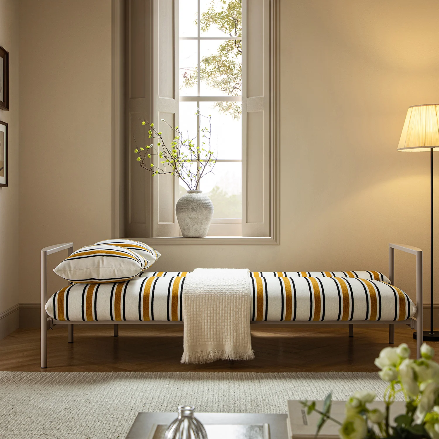 Linea Three Seater Sofa Bed, Amber Striped Chenille - Image 7