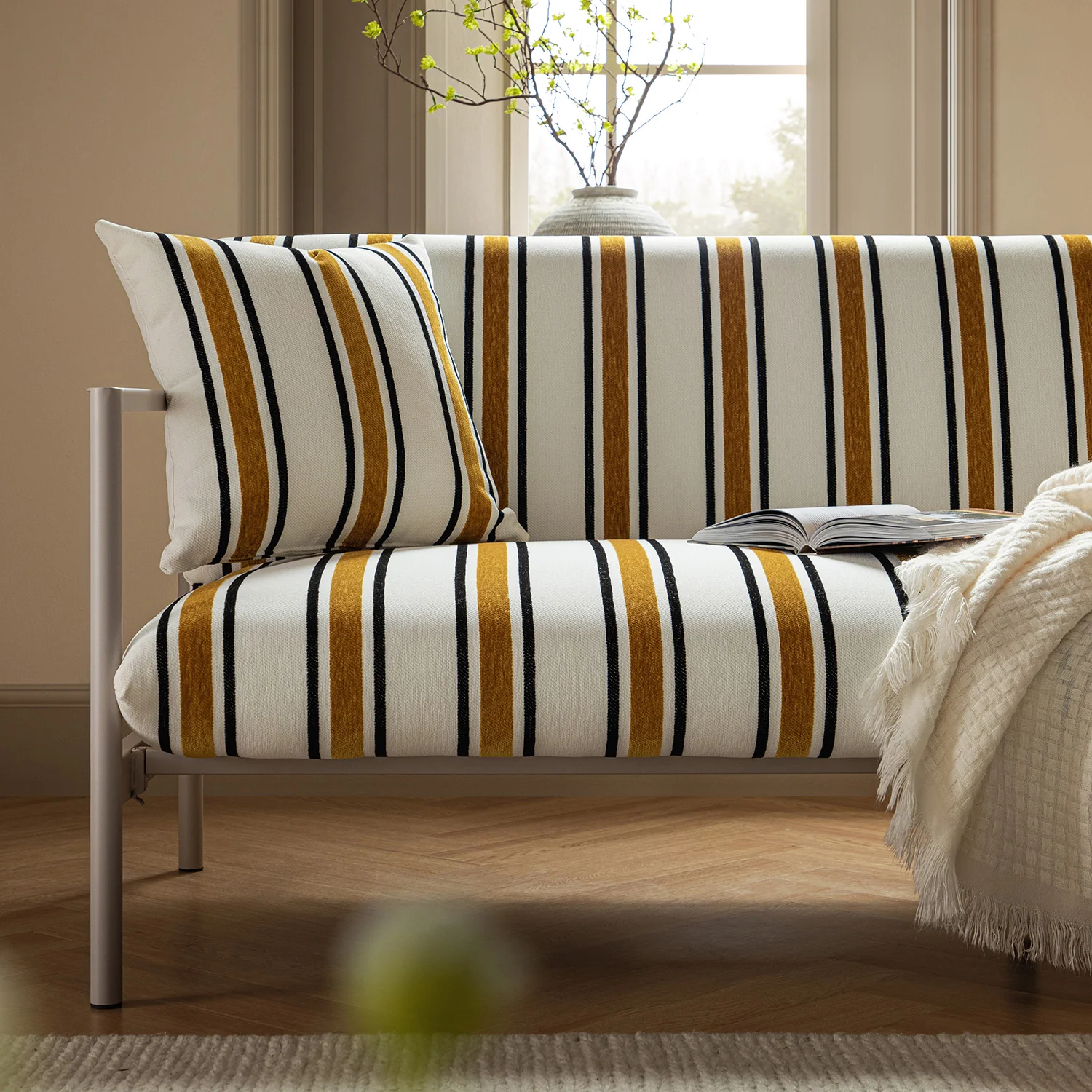 Linea Three Seater Sofa Bed, Amber Striped Chenille - Image 8