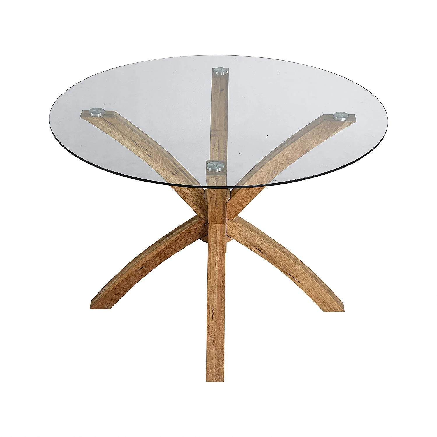 Lugano 110cm Round Glass Top Solid Oak Legs Dining Table - Image 3