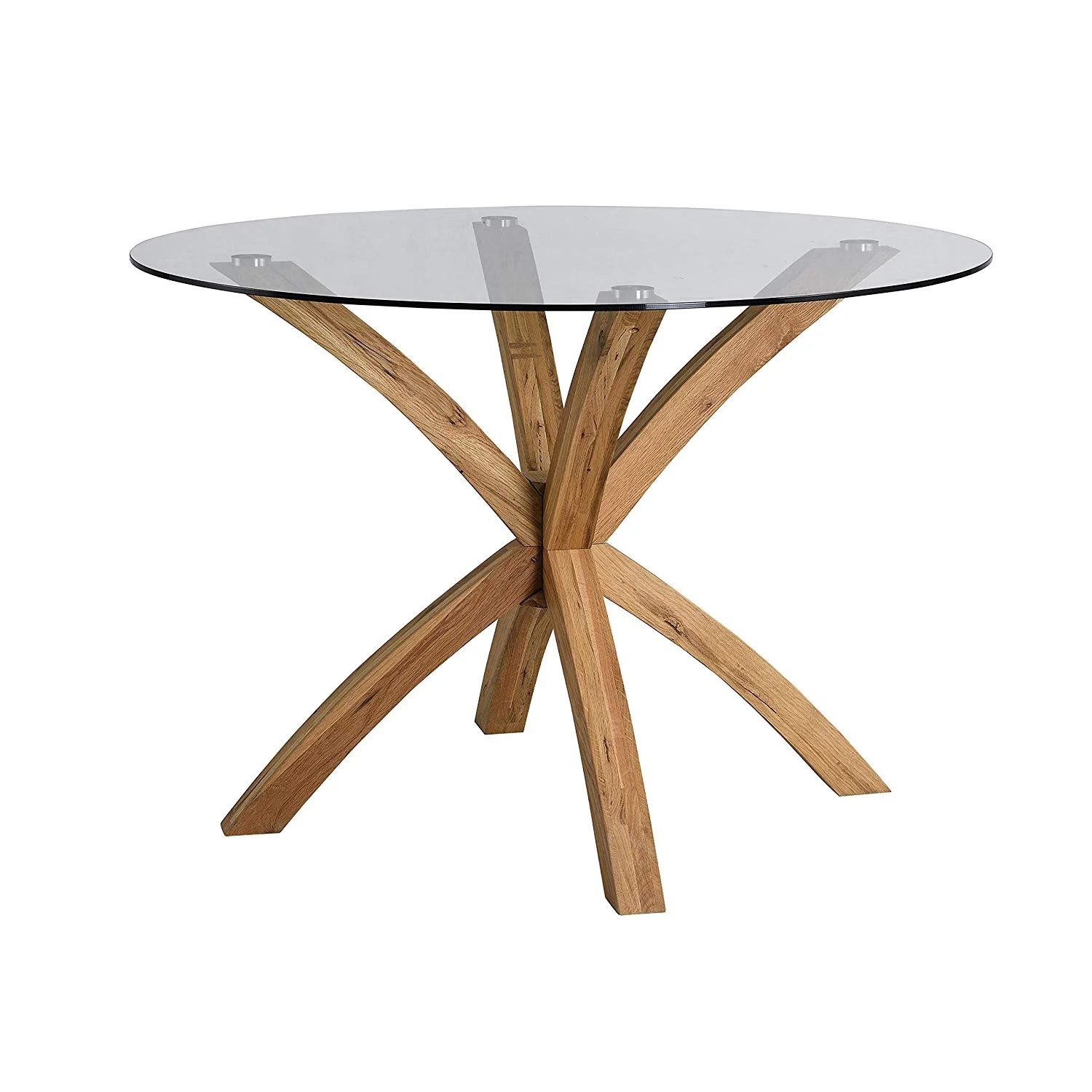Lugano 110cm Round Glass Top Solid Oak Legs Dining Table - Image 4