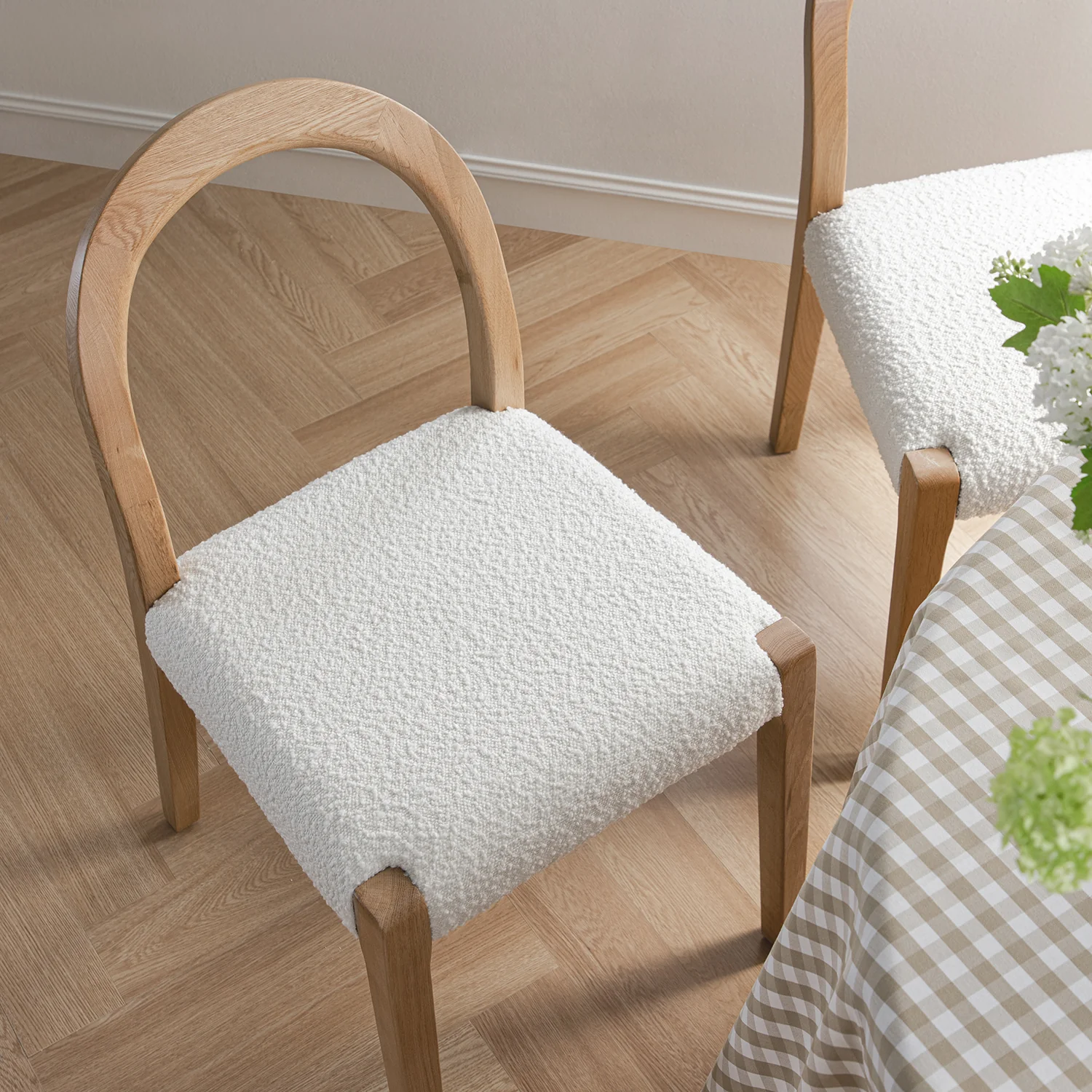 Lumi Dining Chair, Ecru Boucle | Natural Oak Frame - Image 3