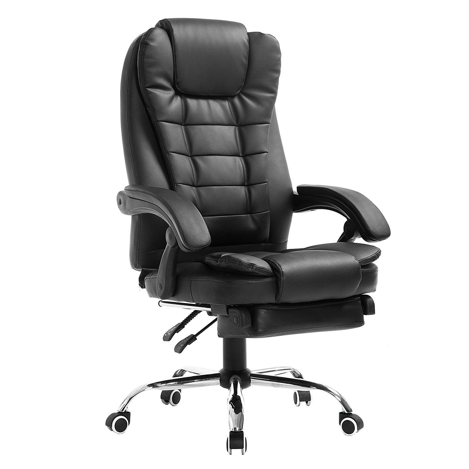 Luxury Extra Padded High Back Recline Faux Leather Relaxing Executive Chair With Footrest, MR34 Black - Image 4