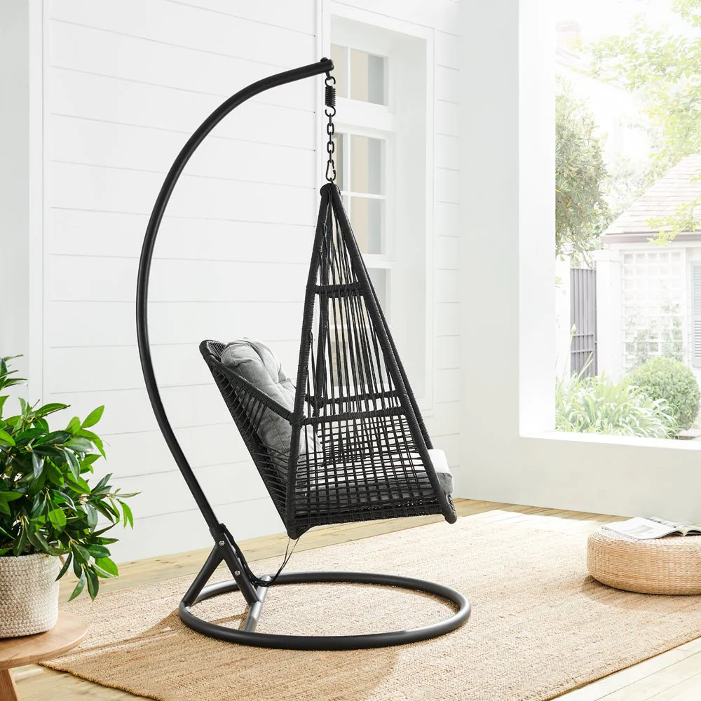 Lydia Geometric Rattan & Rope Mix Indoor Outdoor Hanging Chair - Image 3