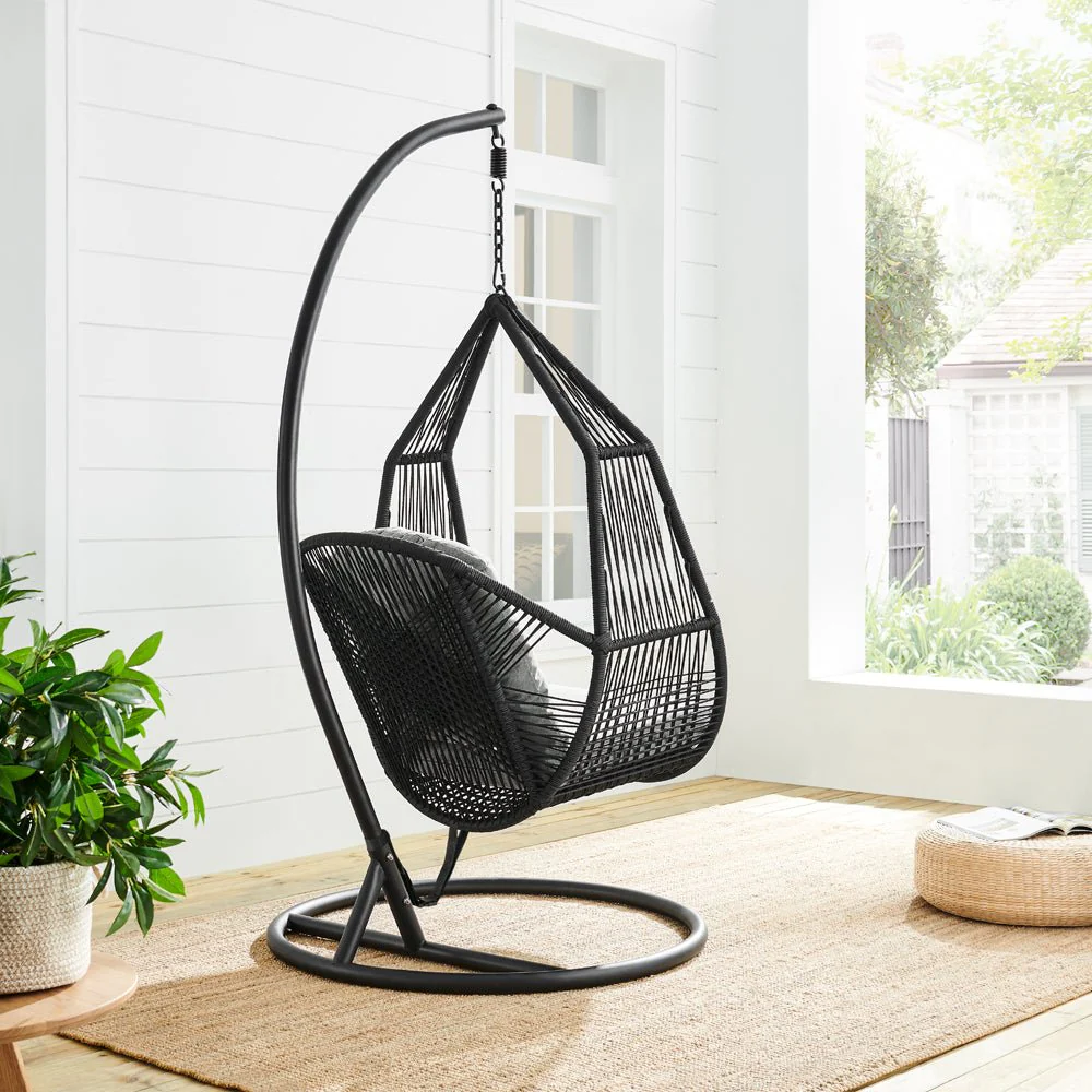 Lydia Geometric Rattan & Rope Mix Indoor Outdoor Hanging Chair - Image 4
