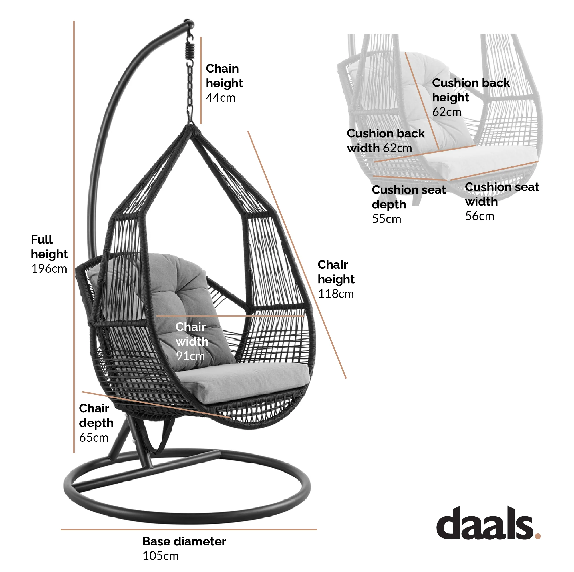 Lydia Geometric Rattan & Rope Mix Indoor Outdoor Hanging Chair - Image 6