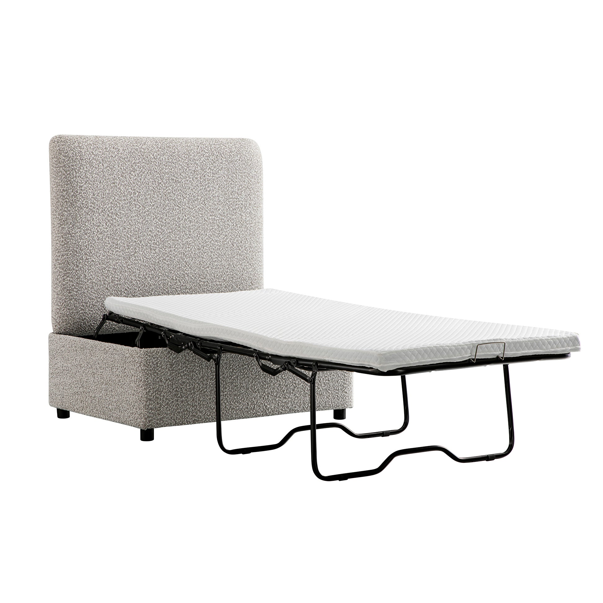 Magda Fold-Out Single Bed in an Ottoman, Mist Grey Boucle - Image 10