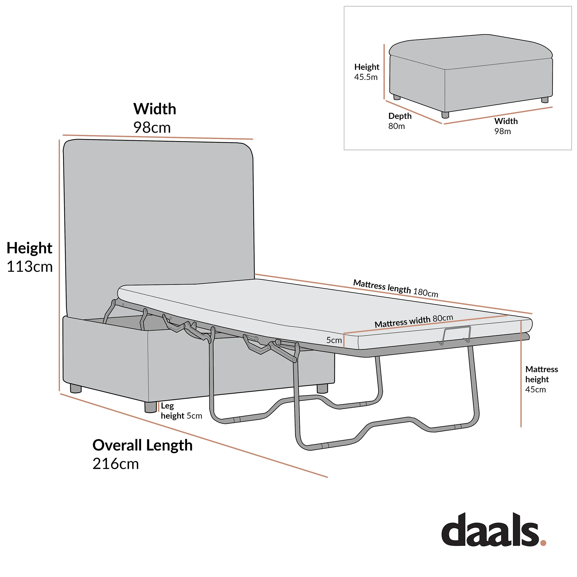 Magda Fold-Out Single Bed in an Ottoman, Mist Grey Boucle - Image 9