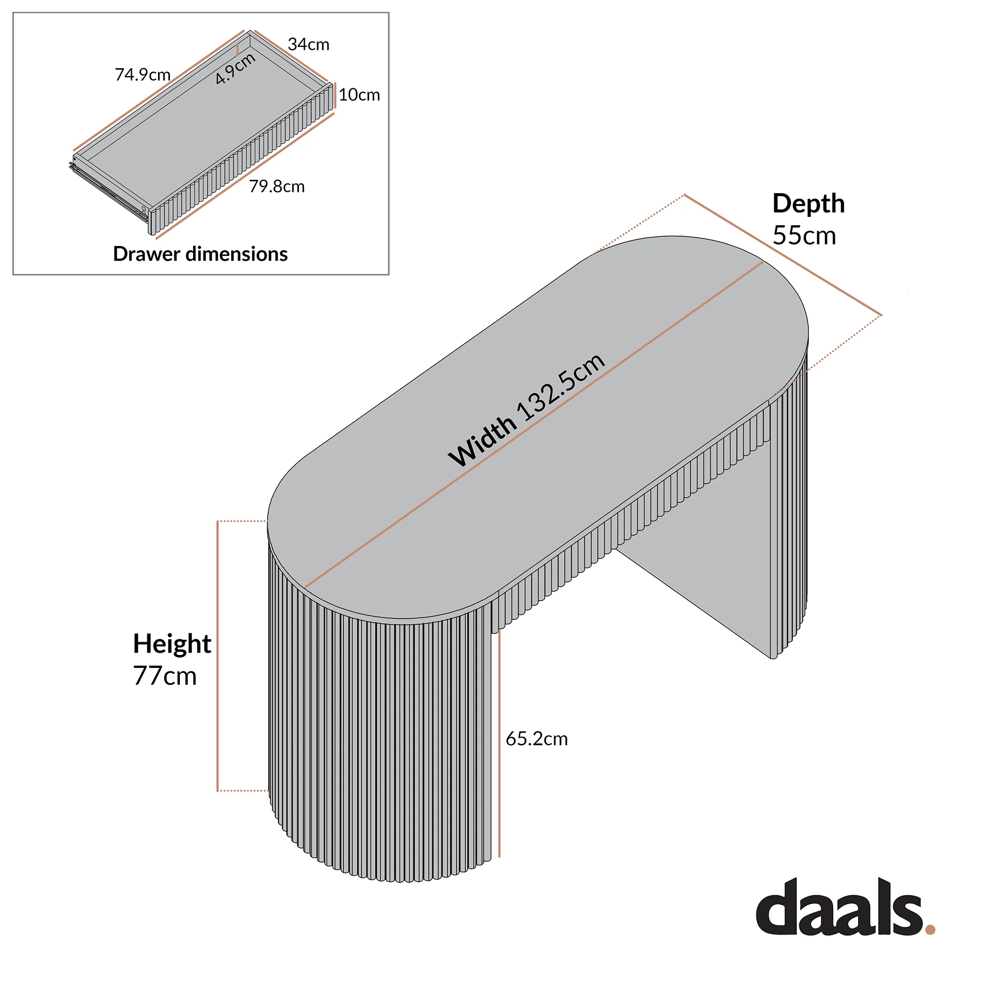 Maru 1-Drawer Writing Desk, Washed White - Image 9