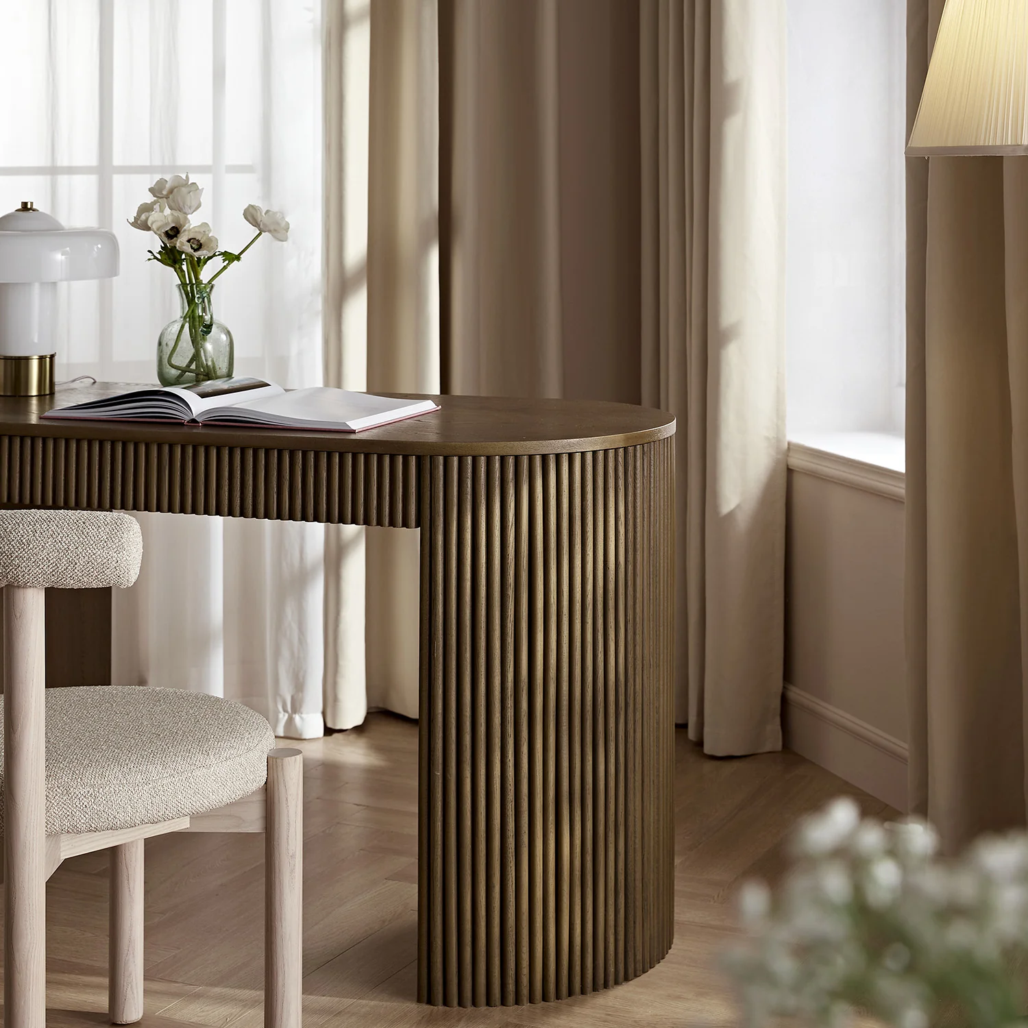 Maru 1-Drawer Writing Desk, Silver Oak - Image 3