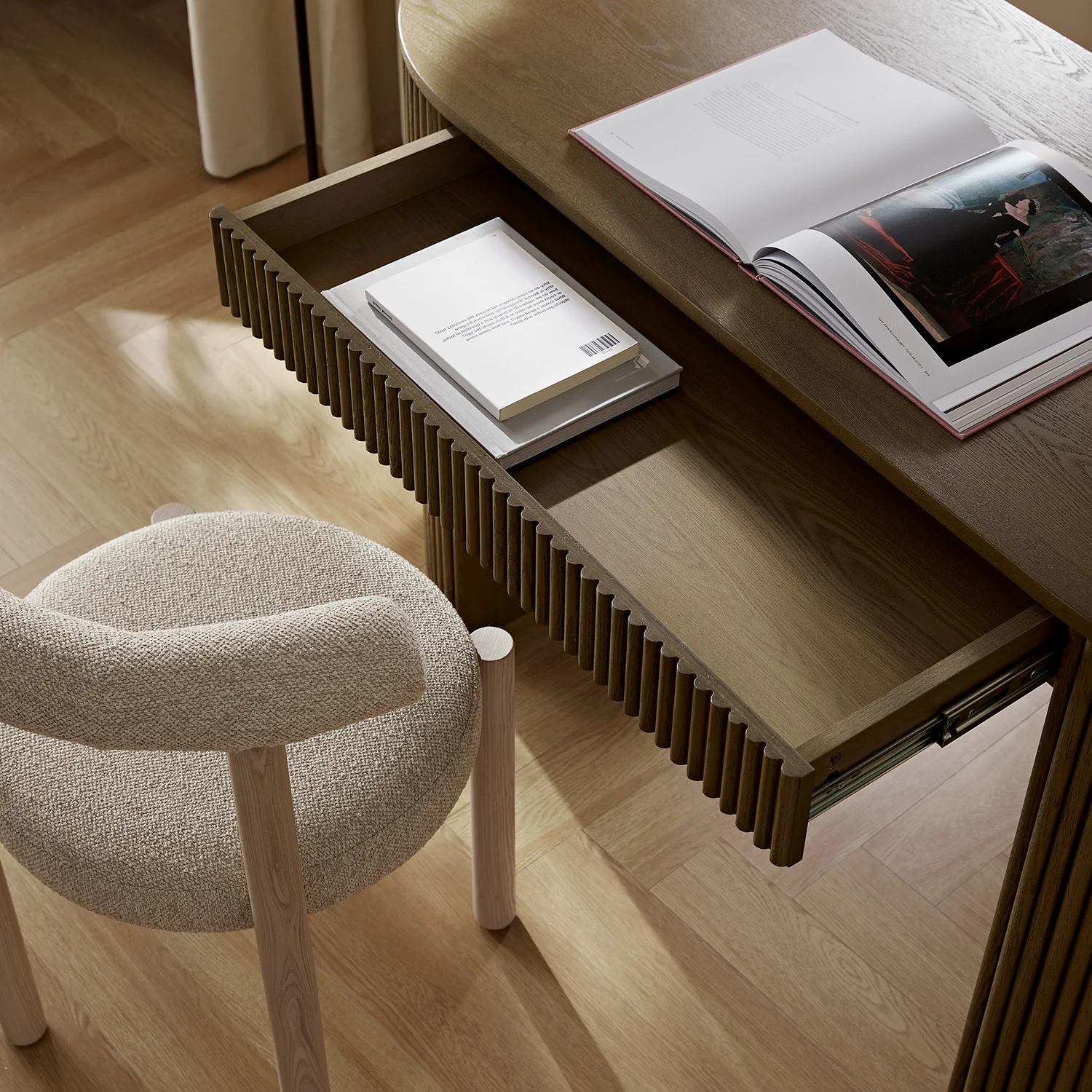 Maru 1-Drawer Writing Desk, Silver Oak - Image 5