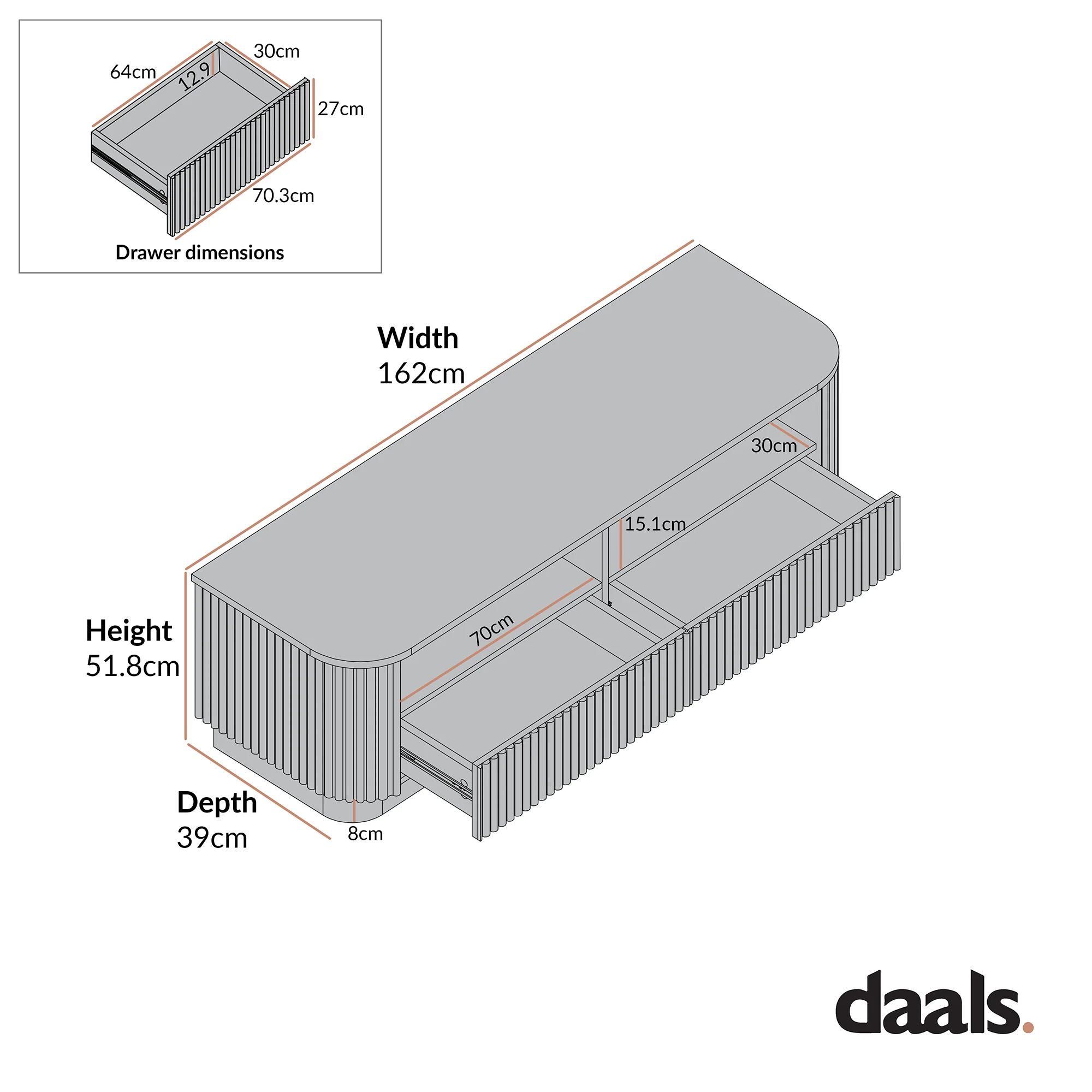 Maru 162cm TV Unit with Drawers, Black - Image 9