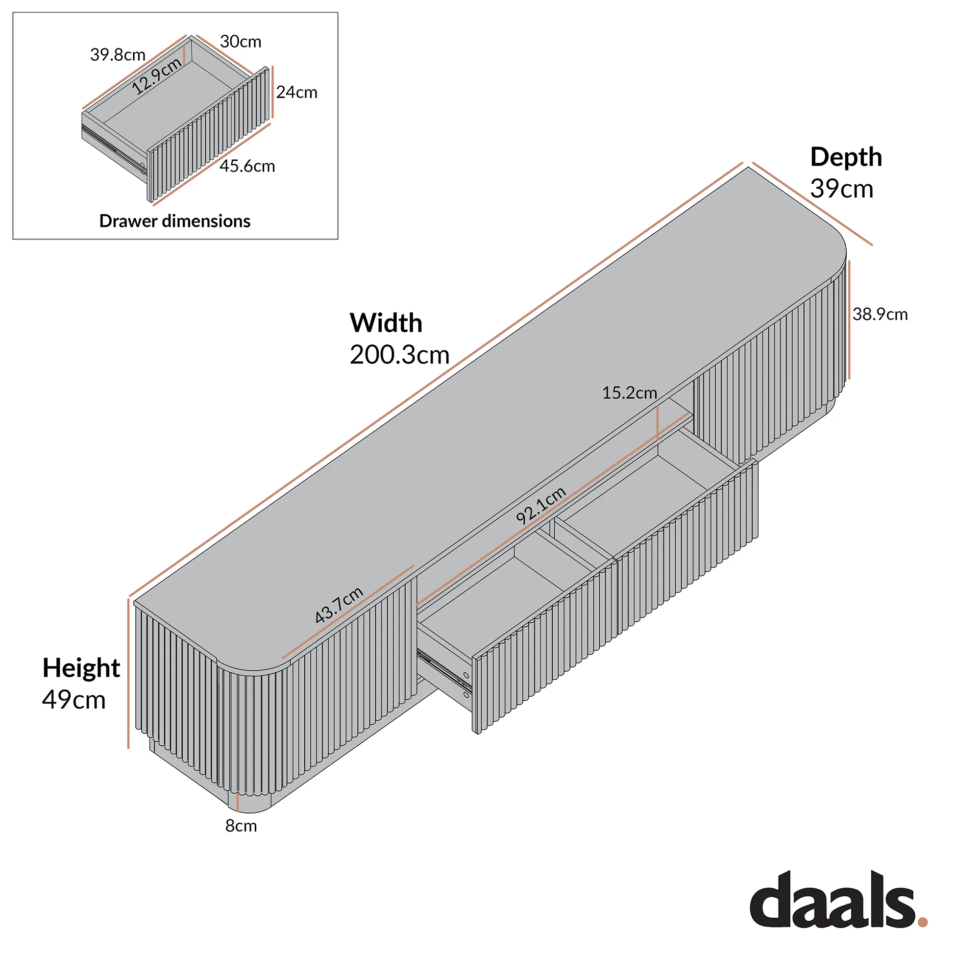 Maru 200cm Wide TV Unit with Drawers, Sage Green - Image 3