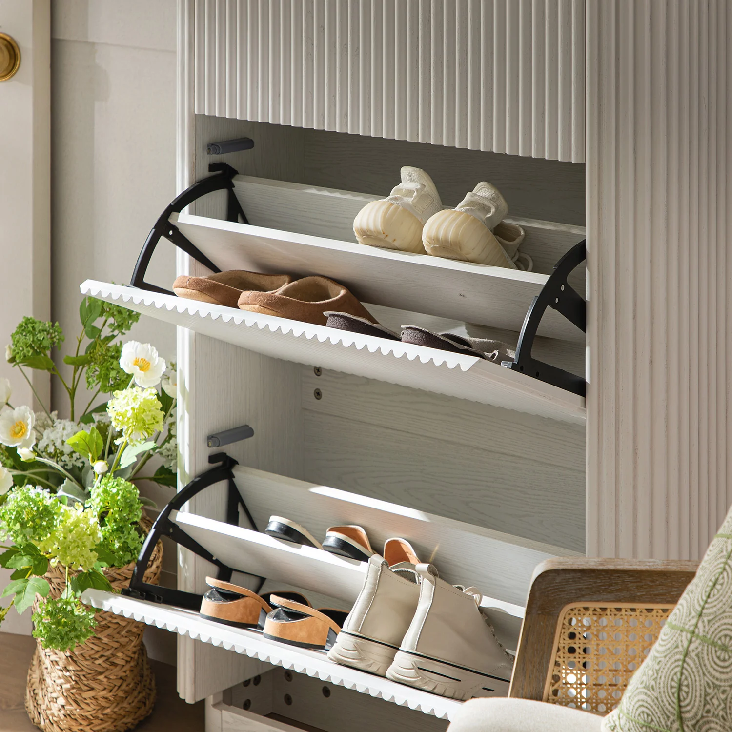 Maru 3-Door Shoe Storage Cabinet, Washed White - Image 5