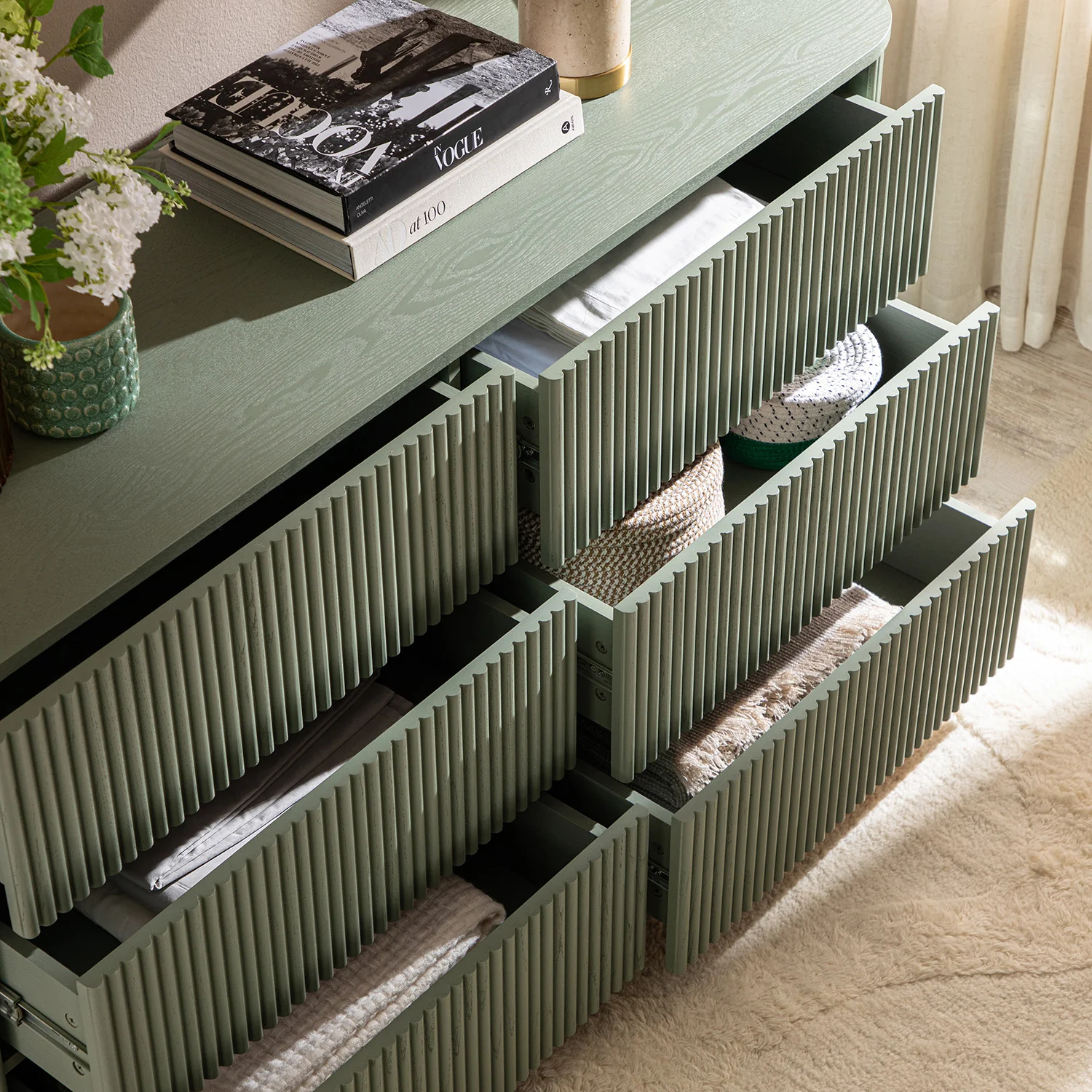 Maru Chest of 6 Drawers, Sage Green - Image 3