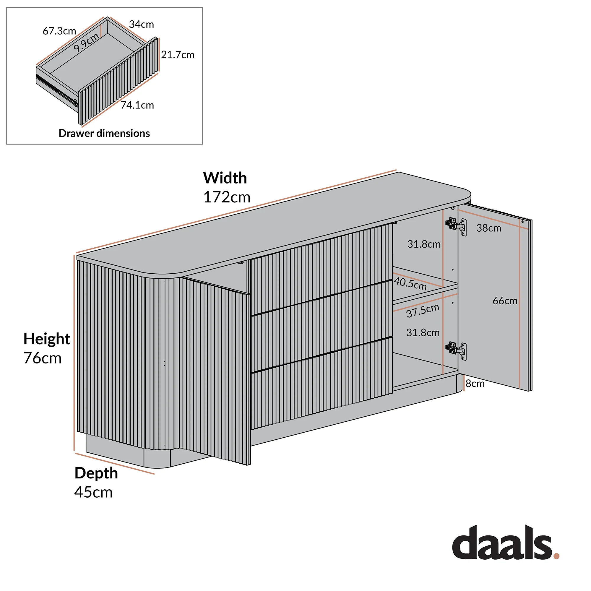 Maru Large 2-Door Sideboard with Drawers, Black - Image 10