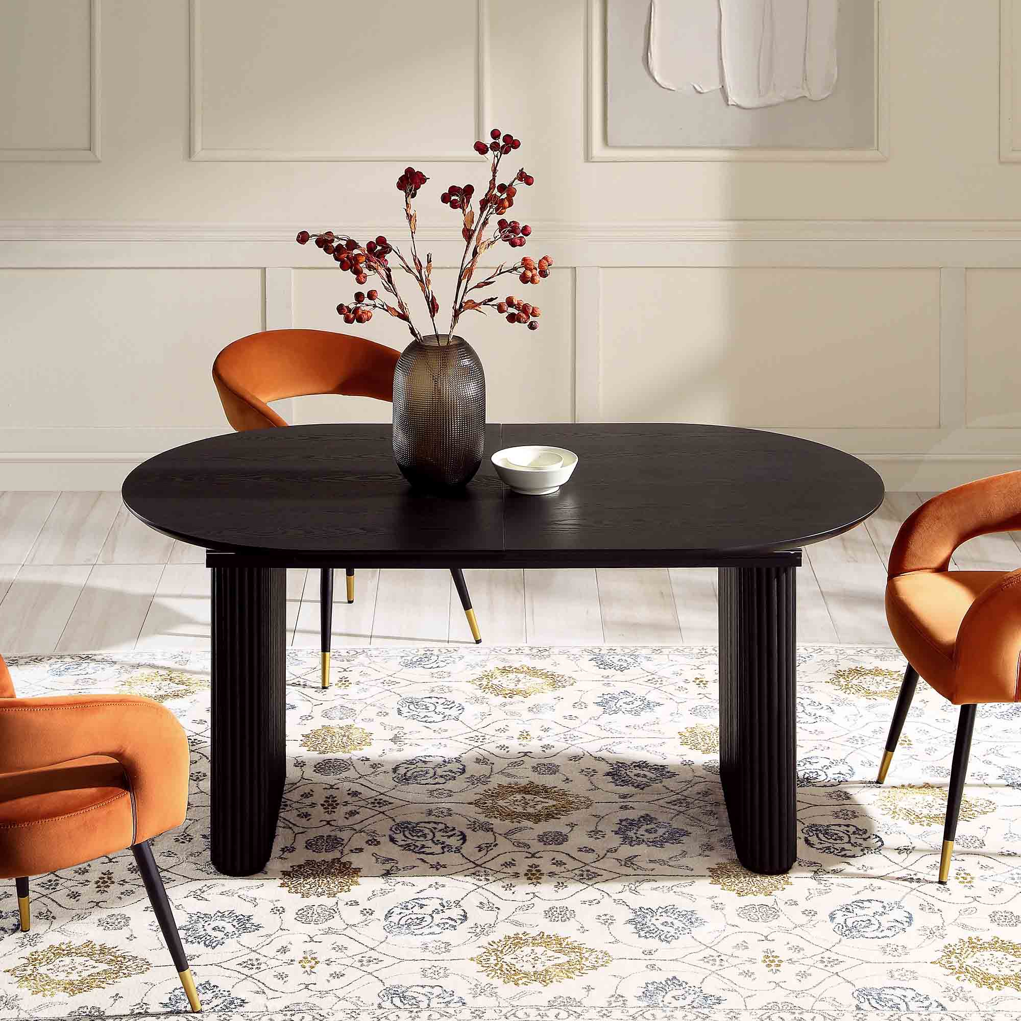 Maru Oval 6-8 Seater Extending Oak Pedestal Dining Table, Black - Image 4