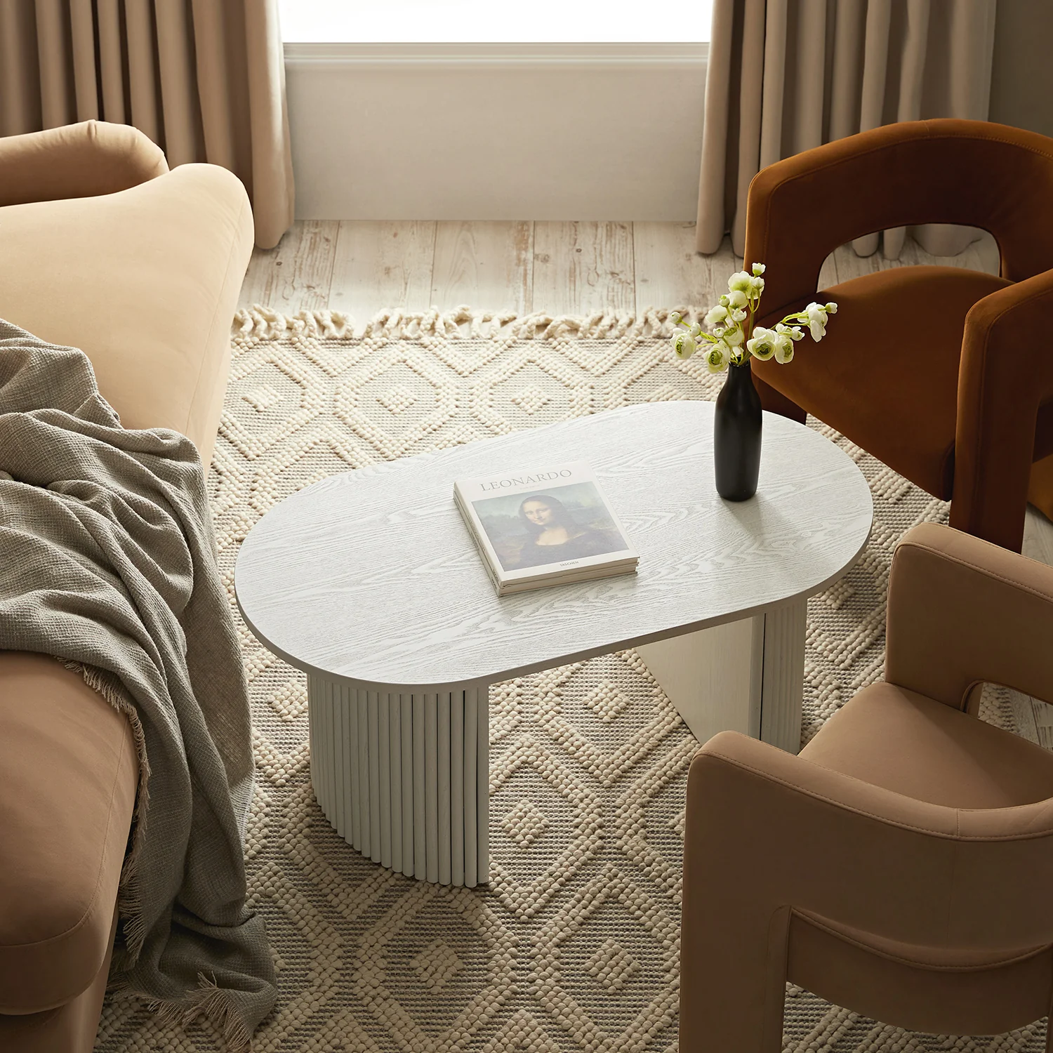 Maru Oval Coffee Table, Washed White - Image 3