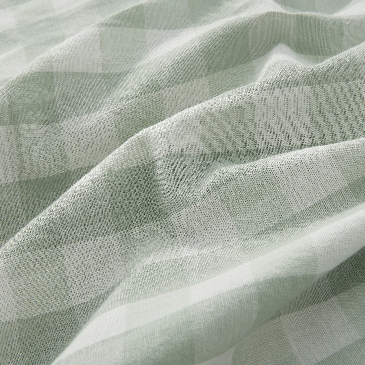 Matilda Sage Green Gingham Ruffle Linen Blend Duvet Set - Image 5