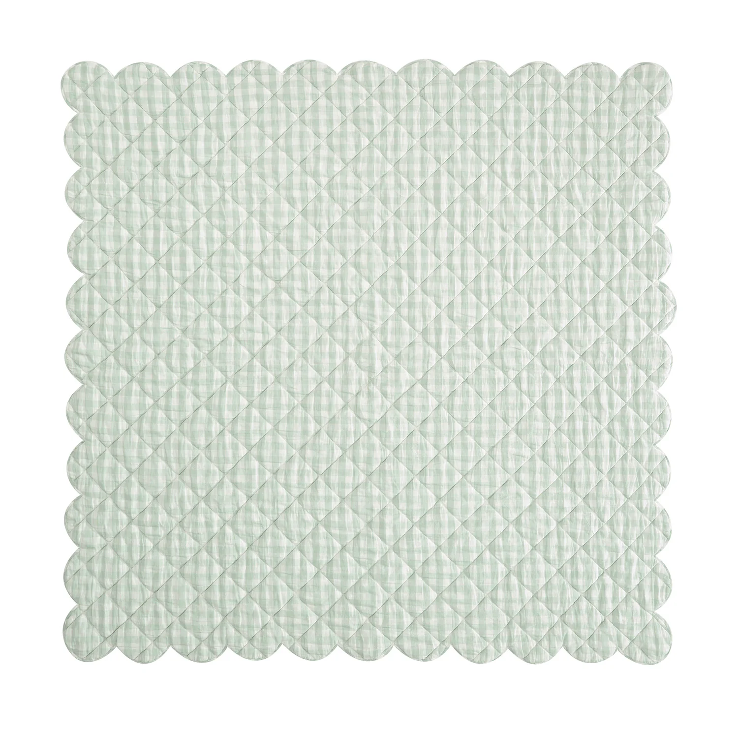 Matilda Sage Green Gingham Scallop Quilted Linen Blend Bedspread - Image 3