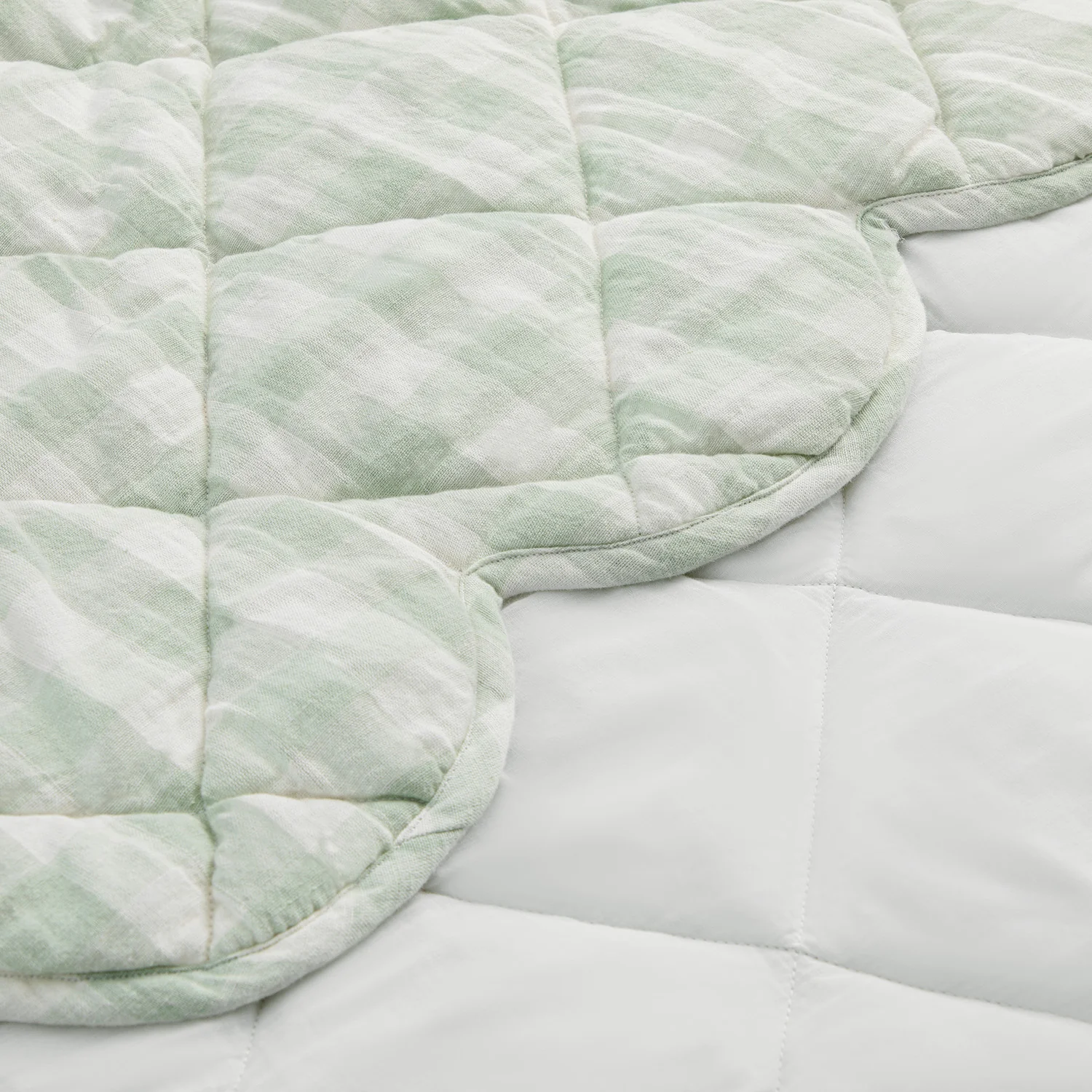 Matilda Sage Green Gingham Scallop Quilted Linen Blend Bedspread - Image 5