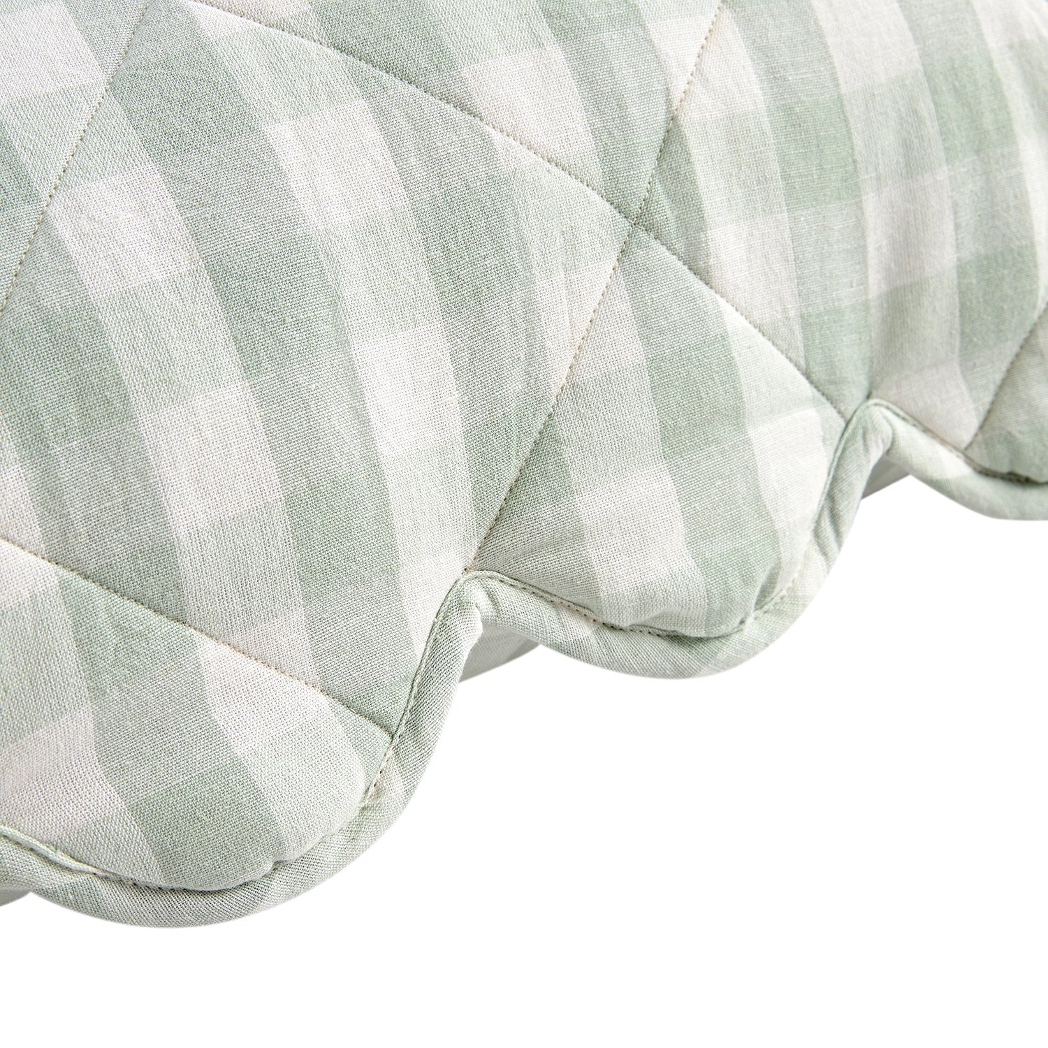 Matilda Sage Green Gingham Scallop Quilted Linen Blend Bedspread - Image 7