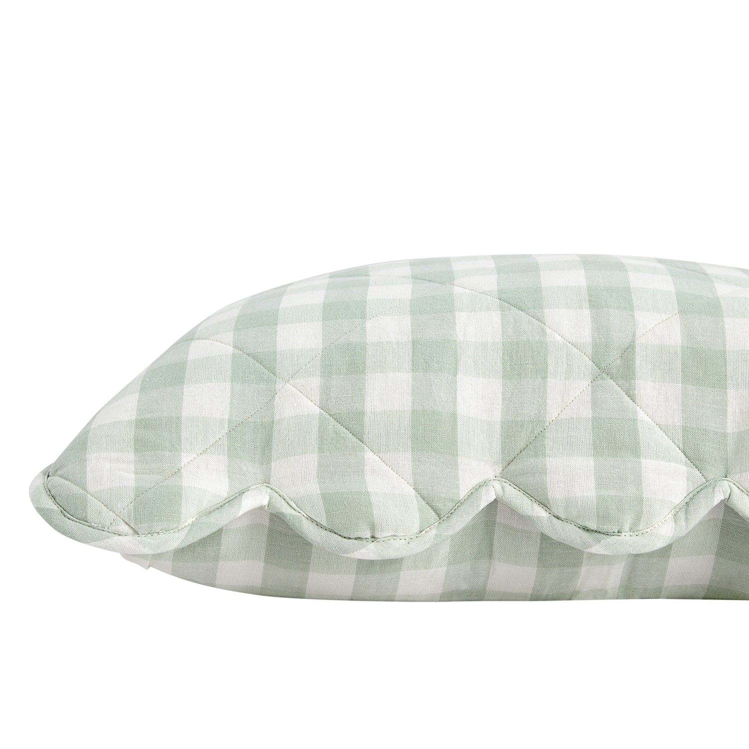 Matilda Sage Green Gingham Scallop Quilted Linen Blend Continental Square Pillowcases - Pair - Image 3