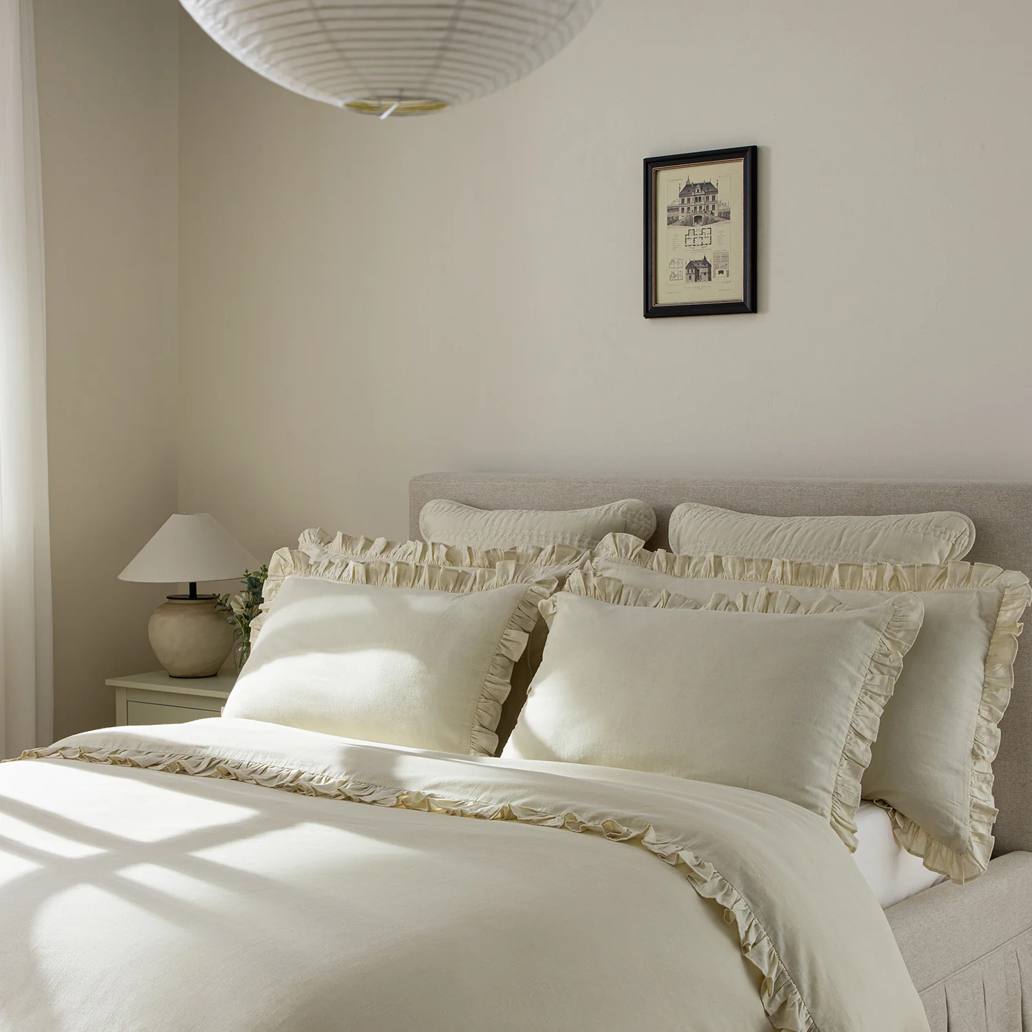 Matilda Cream Ruffle Linen Blend Duvet Set - Image 3
