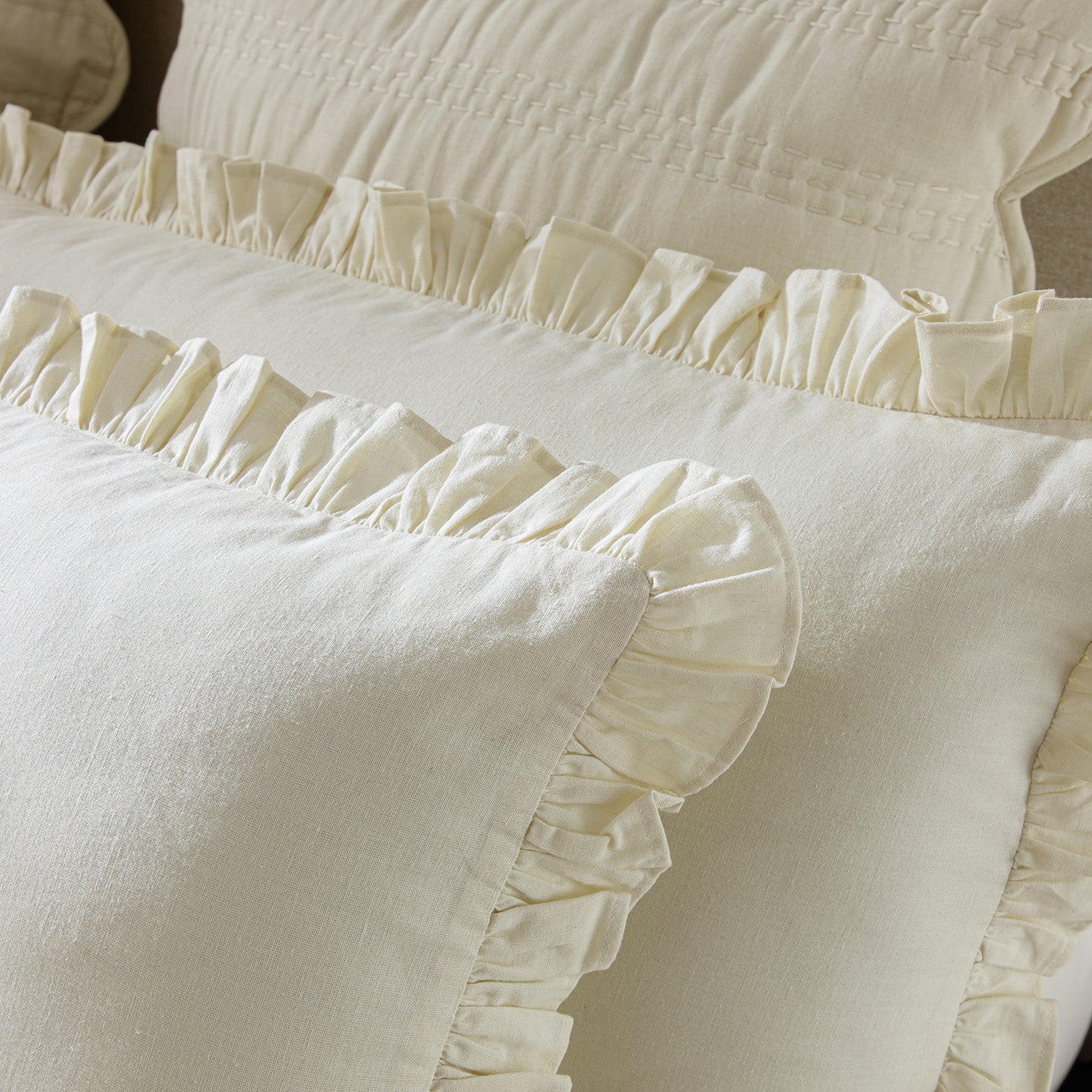 Matilda Cream Ruffle Linen Blend Pillowcases - Pair - Image 3