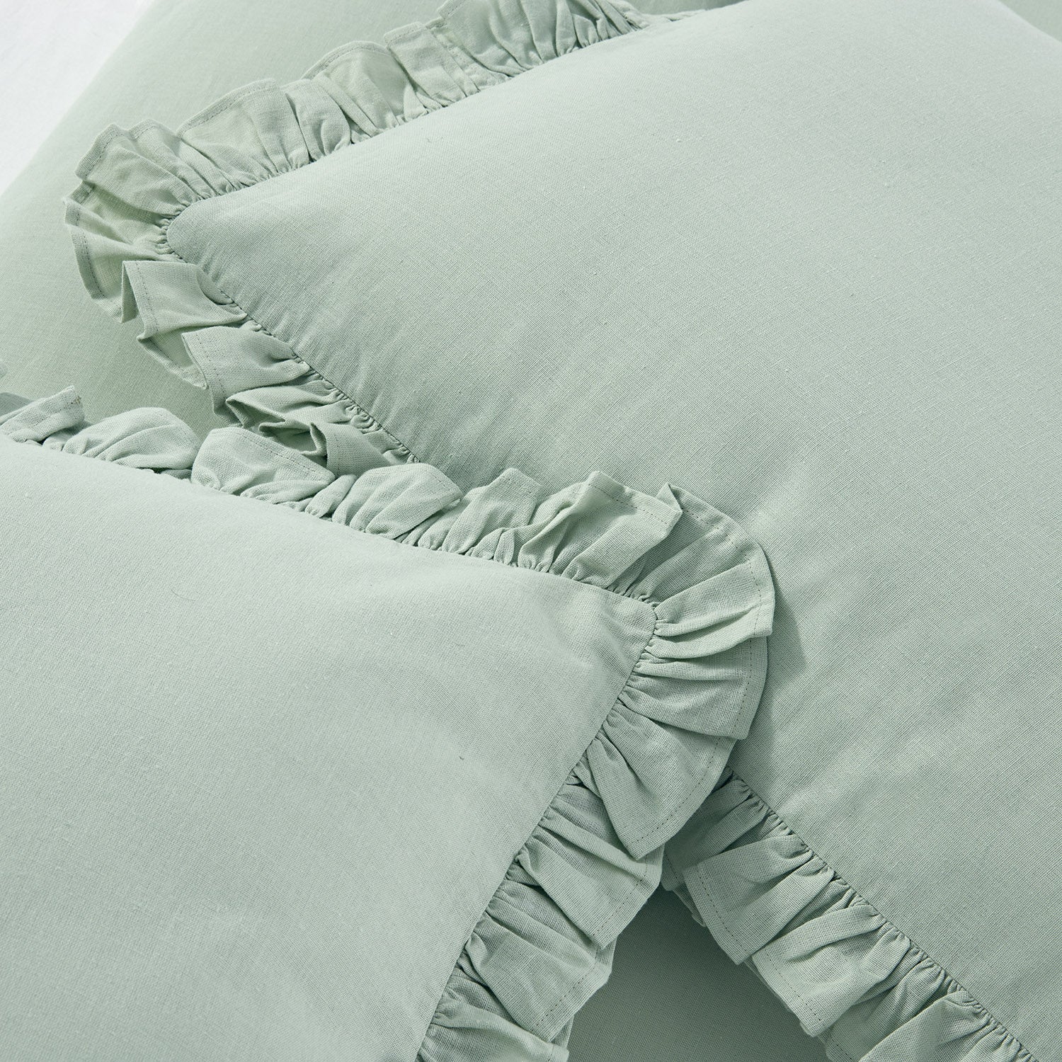 Matilda Seafoam Green Ruffle Linen Blend Duvet Set - Image 3