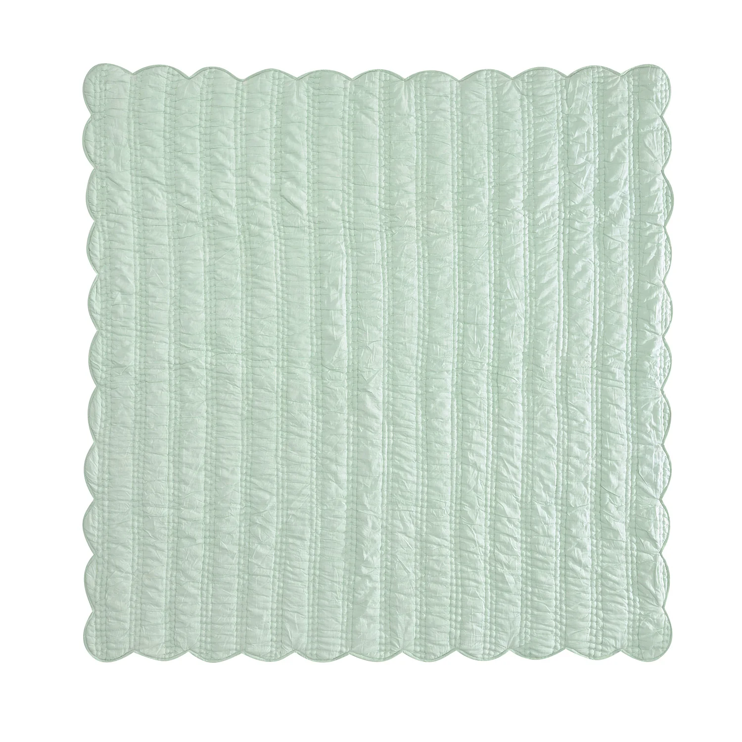 Matilda Seafoam Green Scallop Quilted Linen Blend Bedspread - Image 3