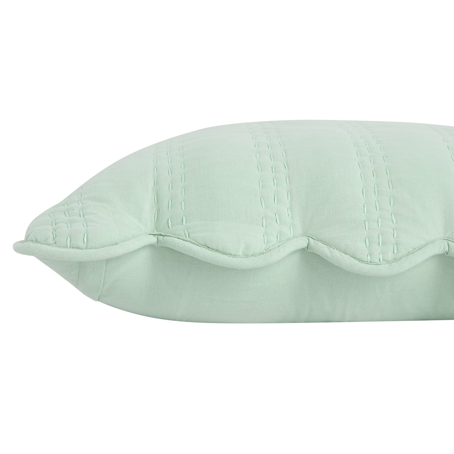 Matilda Seafoam Green Scallop Quilted Linen Blend Continental Square Pillowcases - Pair - Image 4