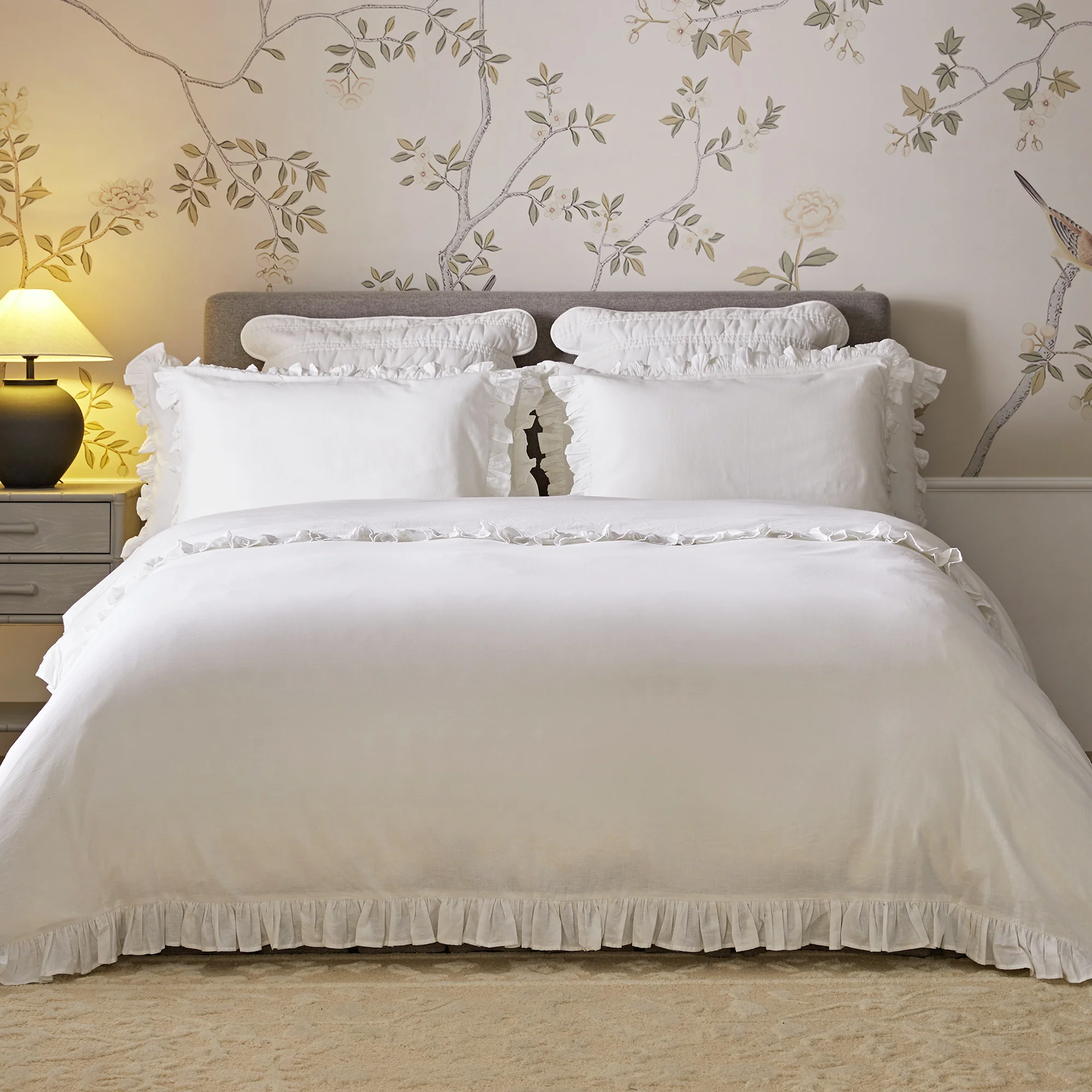 Matilda White Ruffle Linen Blend Duvet Set - Image 3