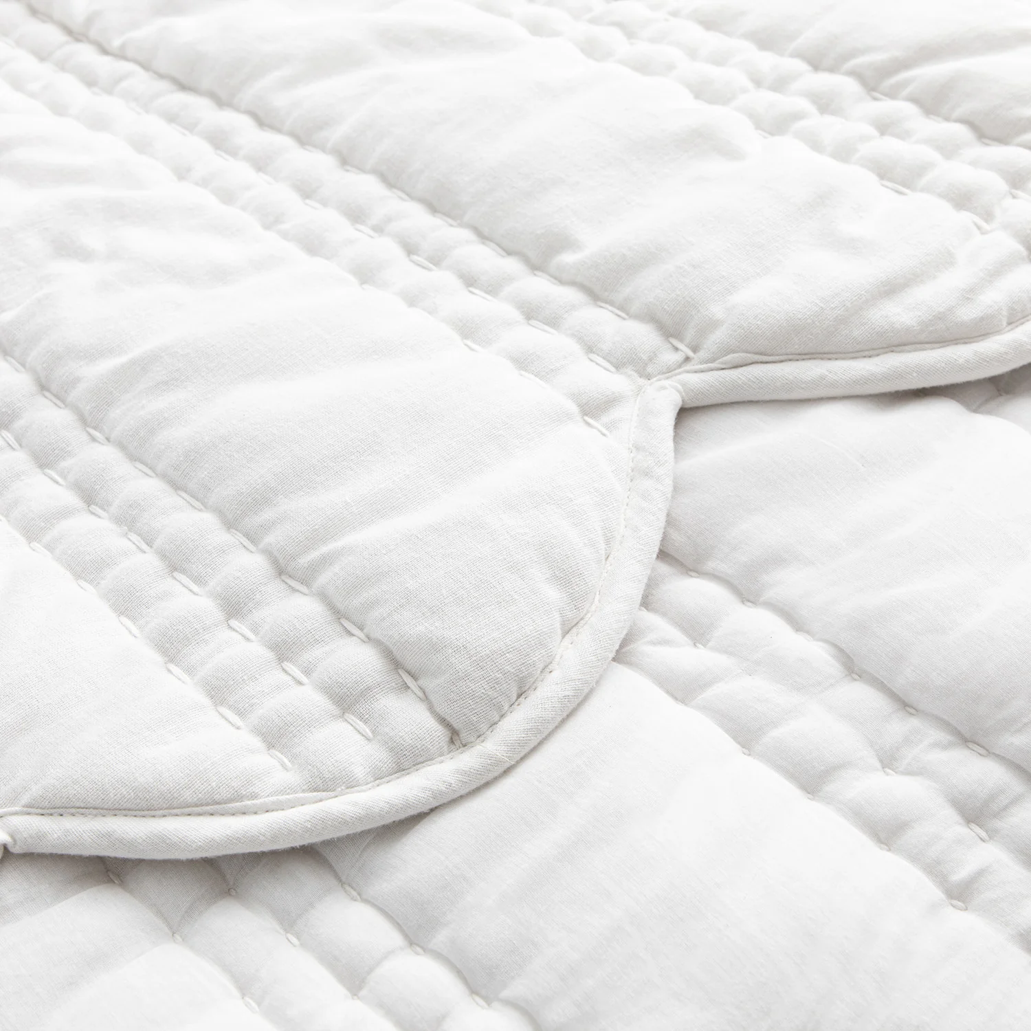 Matilda White Scallop Quilted Linen Blend Bedspread - Image 11