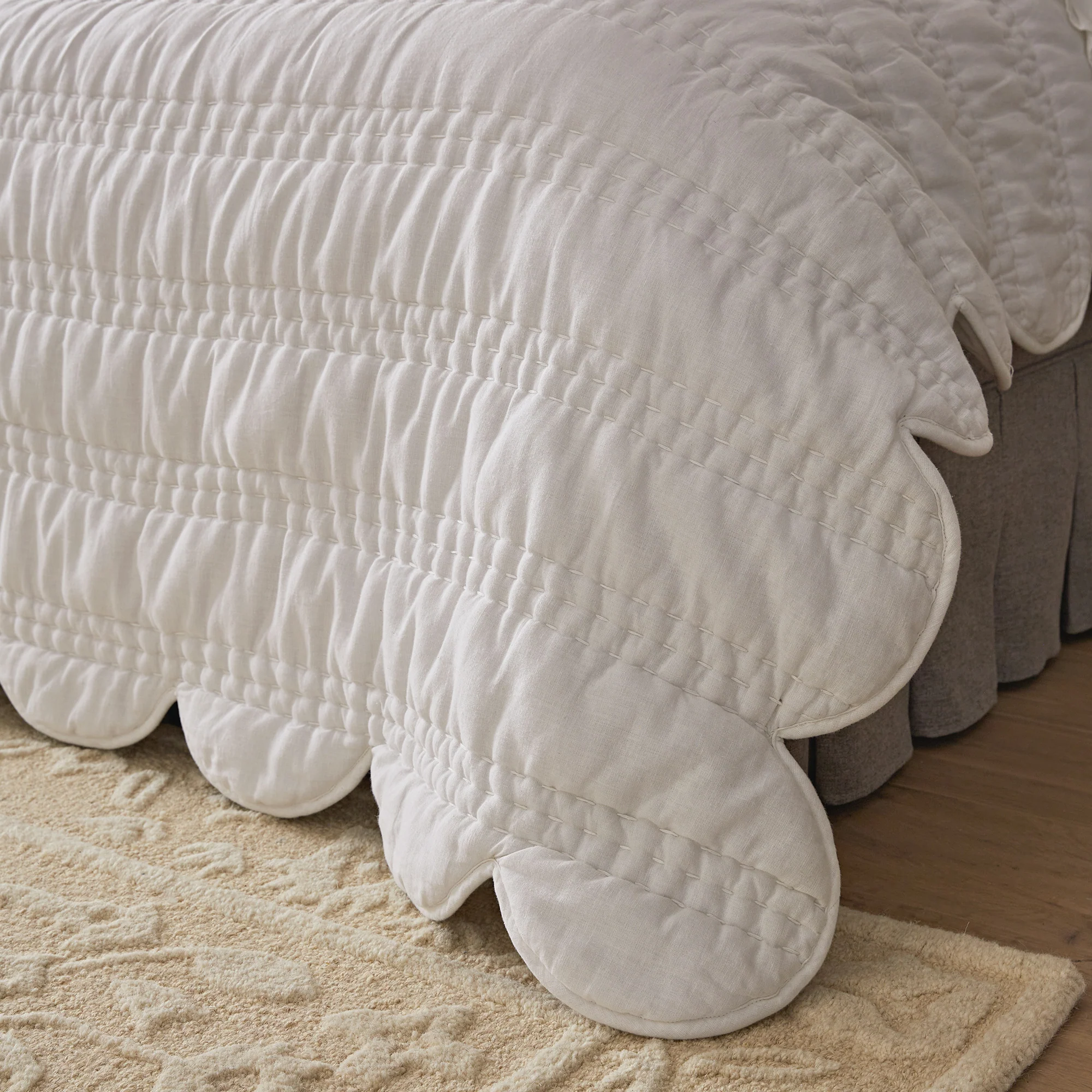 Matilda White Scallop Quilted Linen Blend Bedspread - Image 4