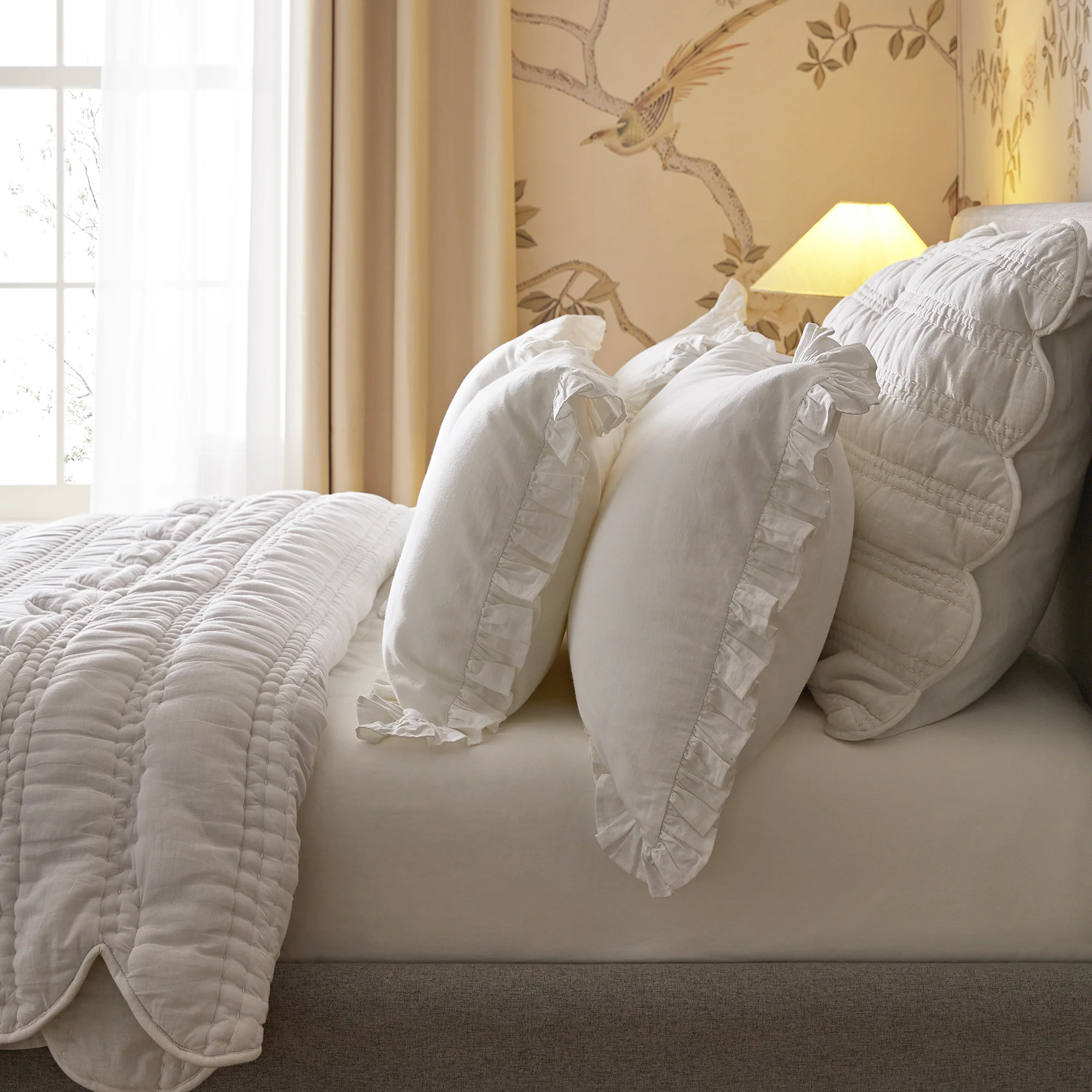 Matilda White Scallop Quilted Linen Blend Bedspread - Image 6