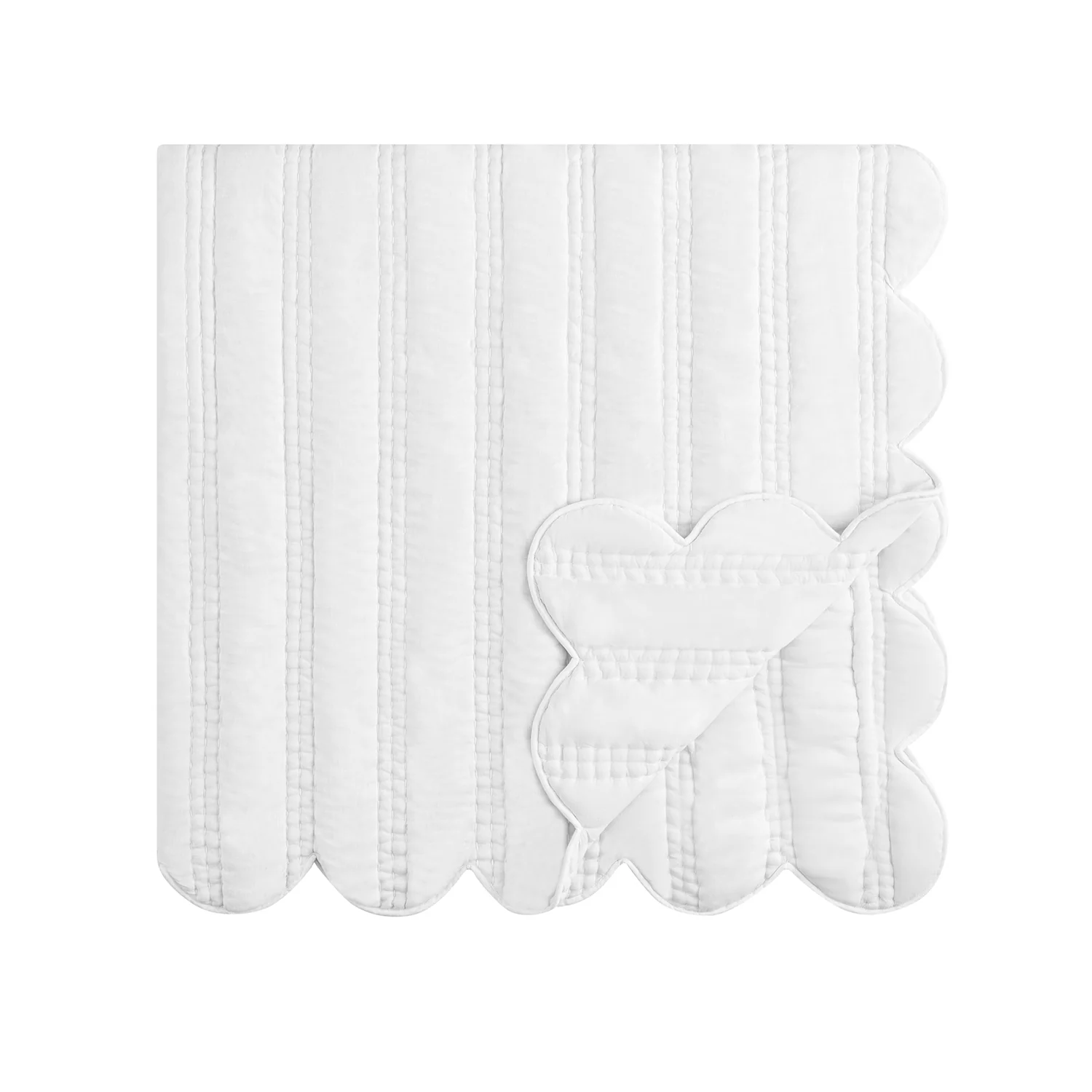 Matilda White Scallop Quilted Linen Blend Bedspread - Image 7
