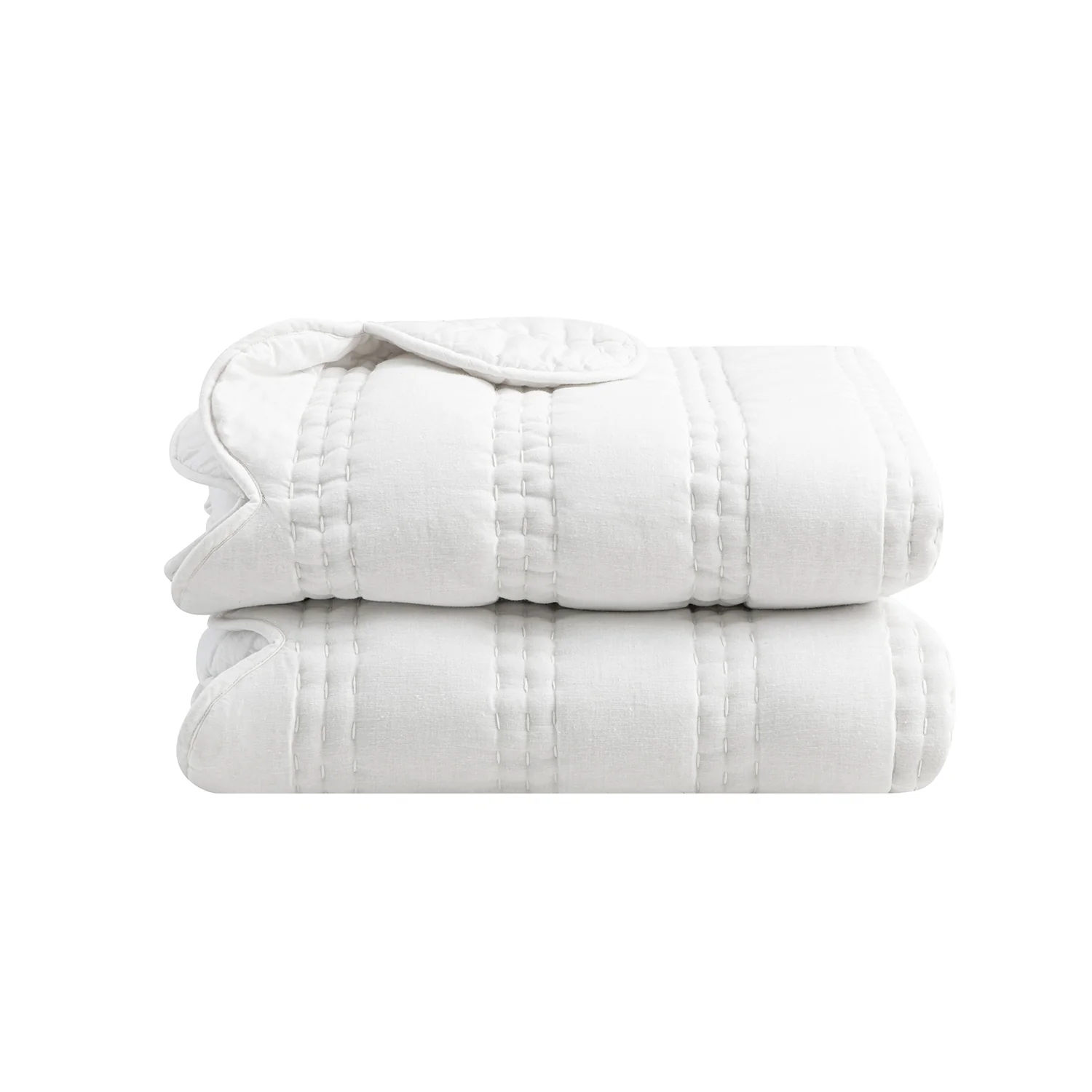 Matilda White Scallop Quilted Linen Blend Bedspread - Image 8