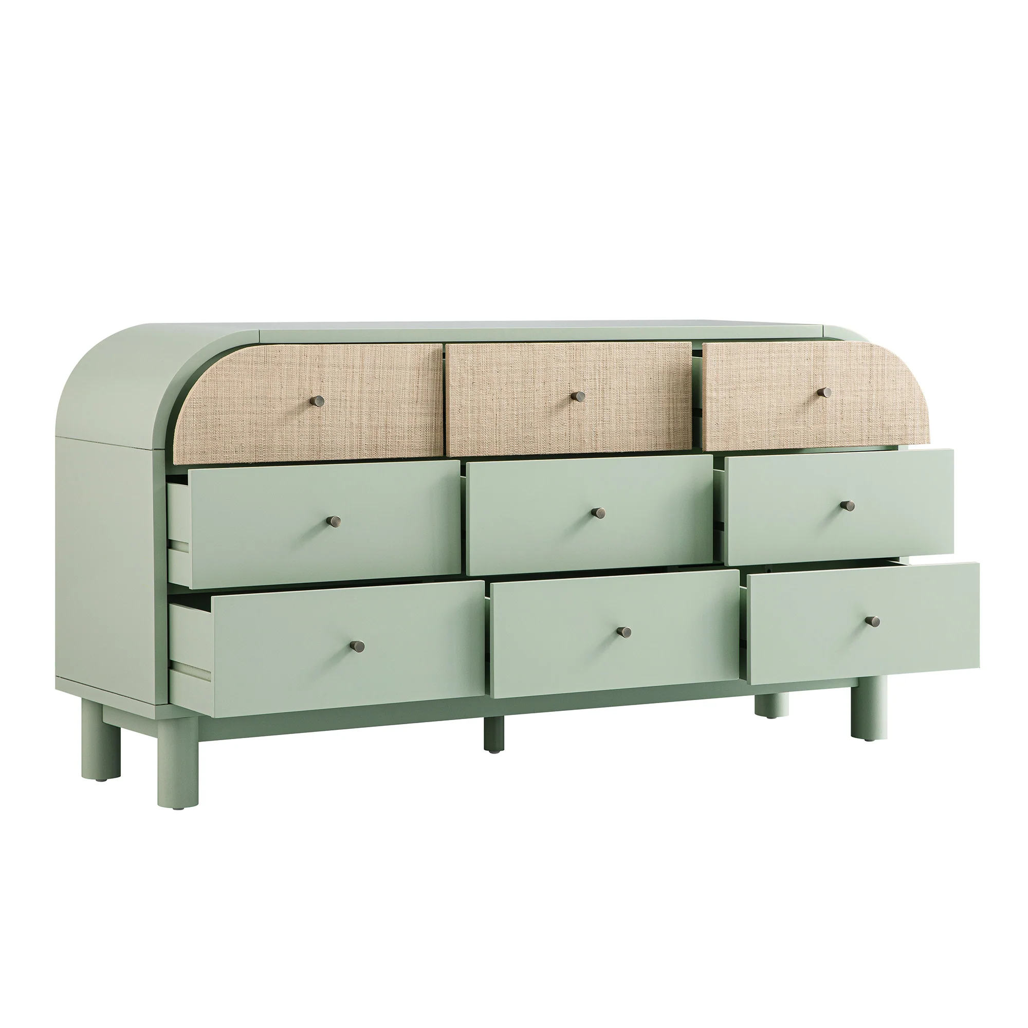Maude 9 Drawer Chest, Muted Pistachio Ash with Raffia - Image 4