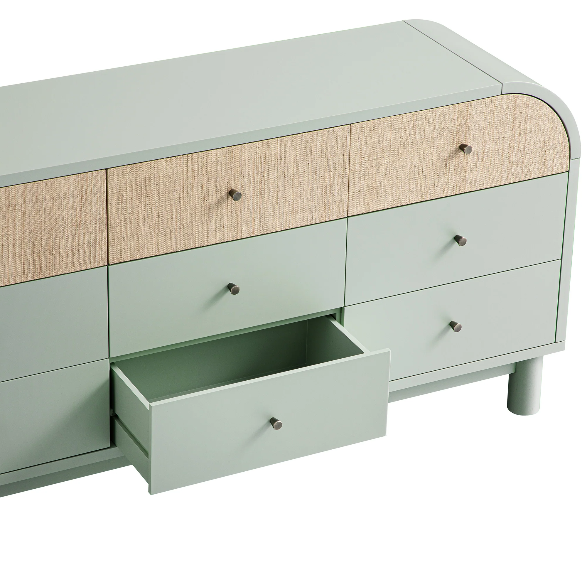 Maude 9 Drawer Chest, Muted Pistachio Ash with Raffia - Image 7