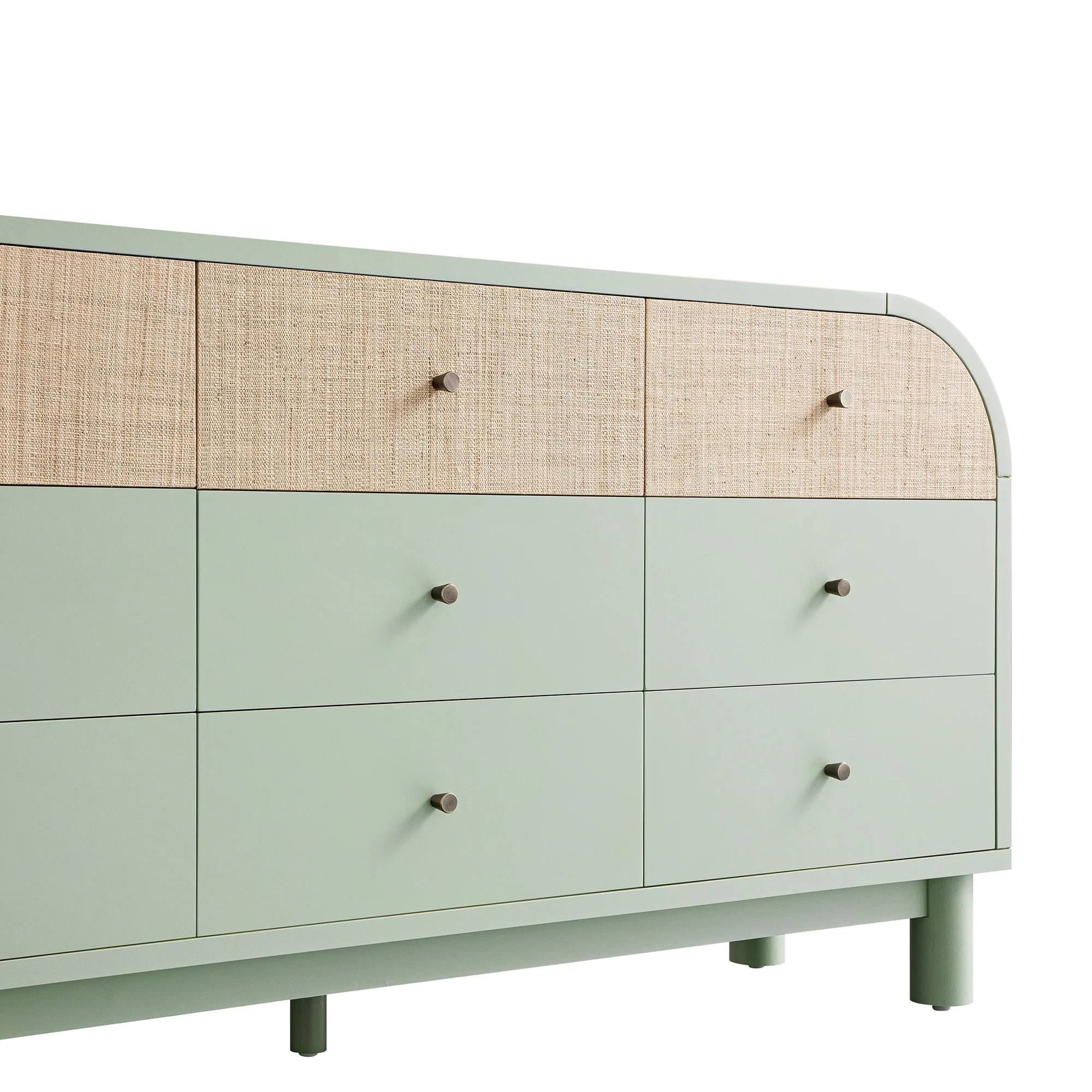 Maude 9 Drawer Chest, Muted Pistachio Ash with Raffia - Image 8