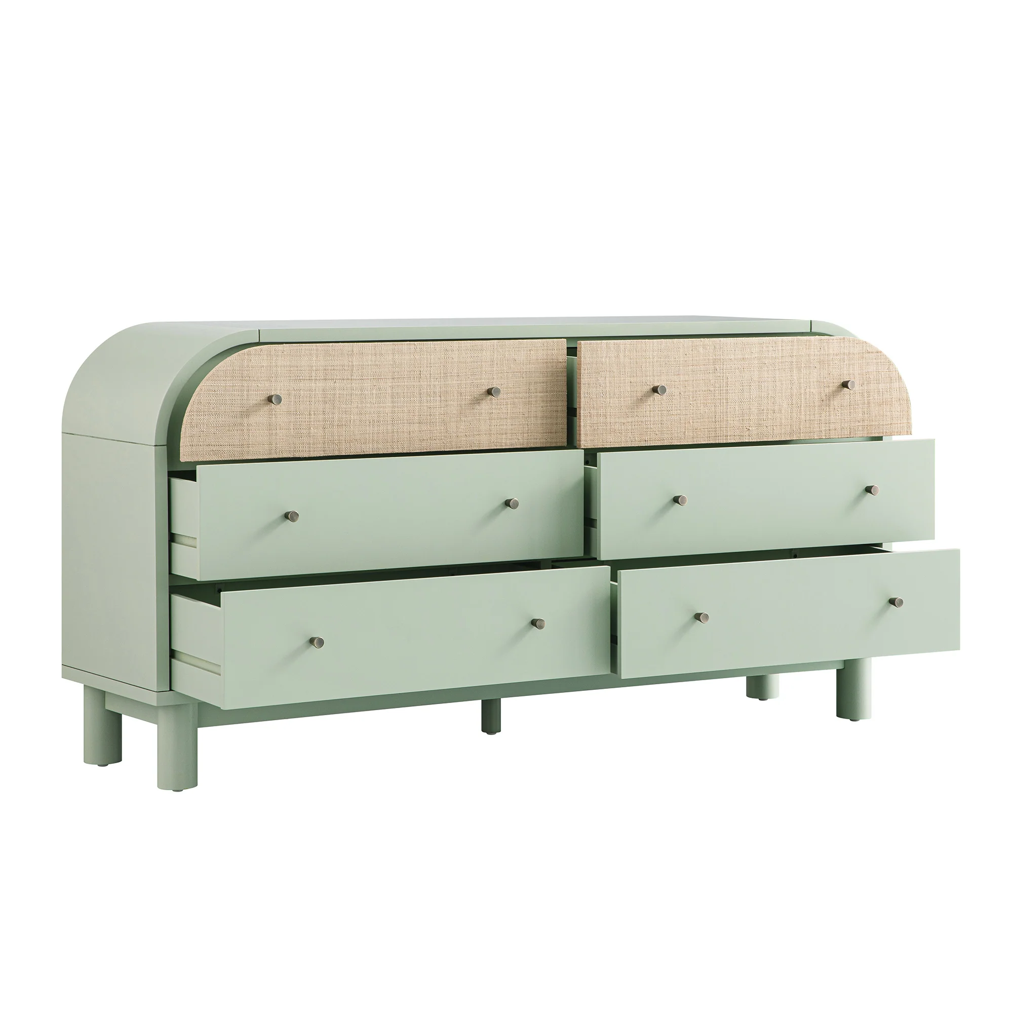 Maude Chest of 6 Drawers, Muted Pistachio Ash with Raffia - Image 10