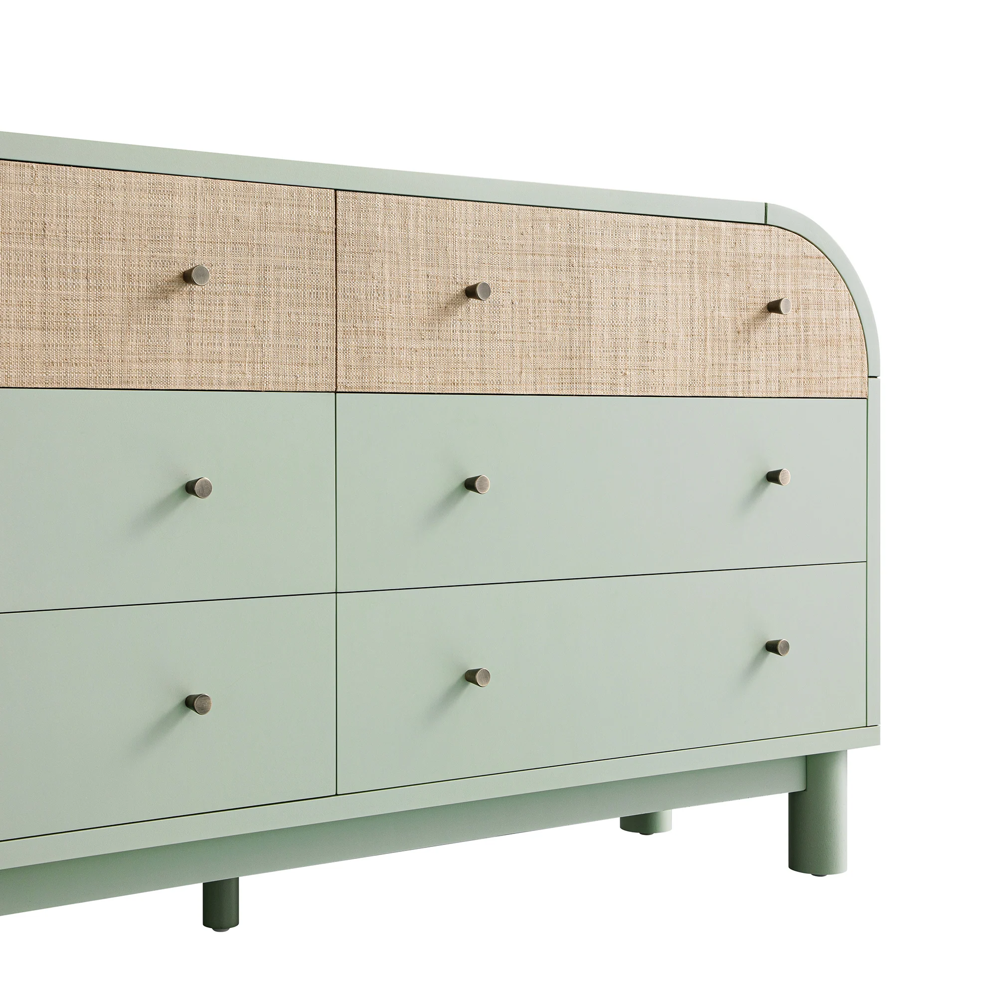 Maude Chest of 6 Drawers, Muted Pistachio Ash with Raffia - Image 13