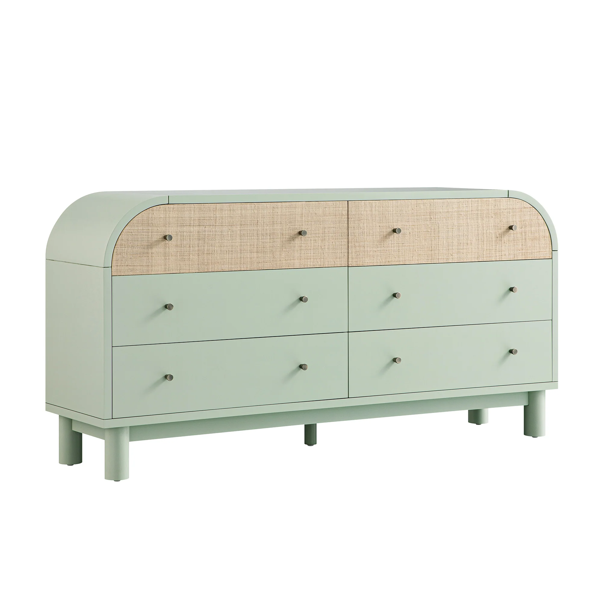Maude Chest of 6 Drawers, Muted Pistachio Ash with Raffia - Image 8