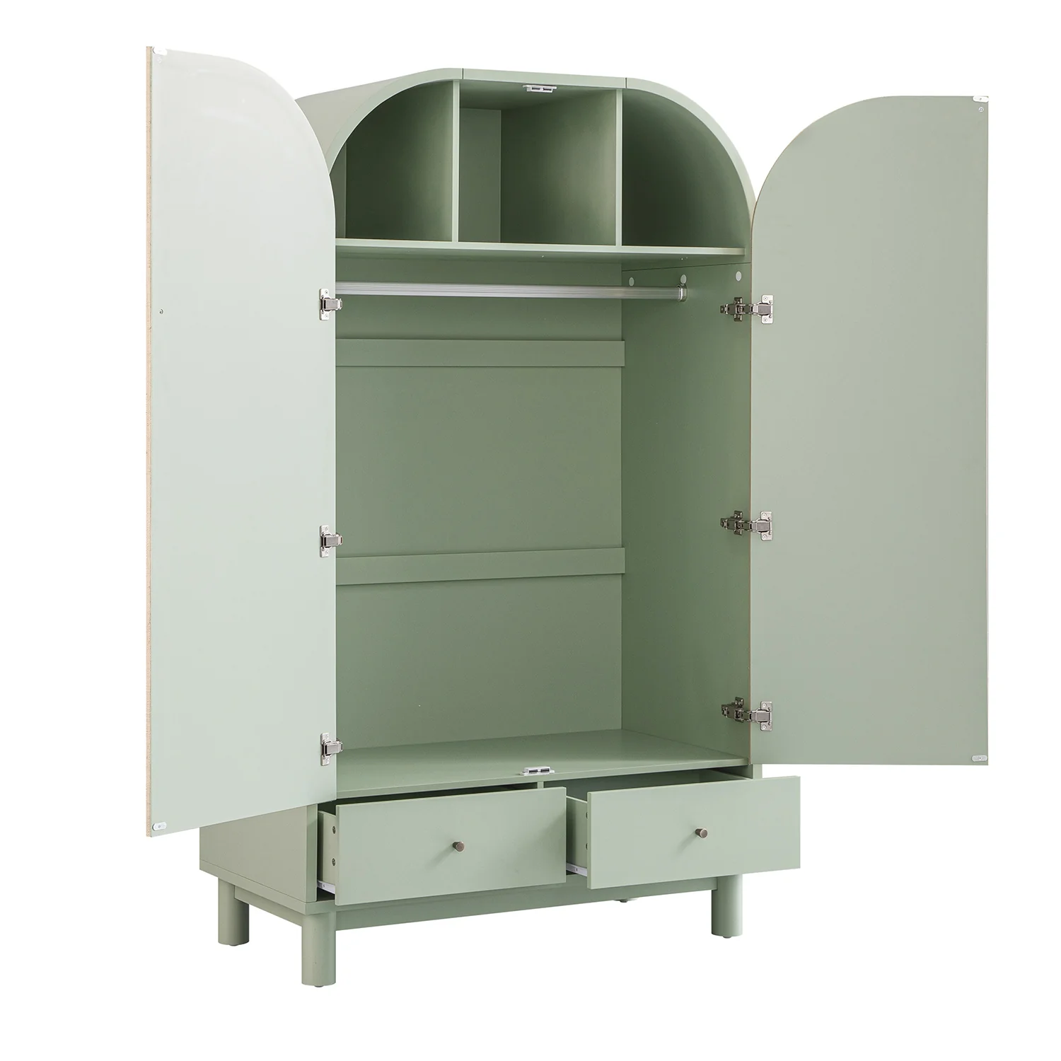 Maude Double Wardrobe, Muted Pistachio Ash with Raffia - Image 11
