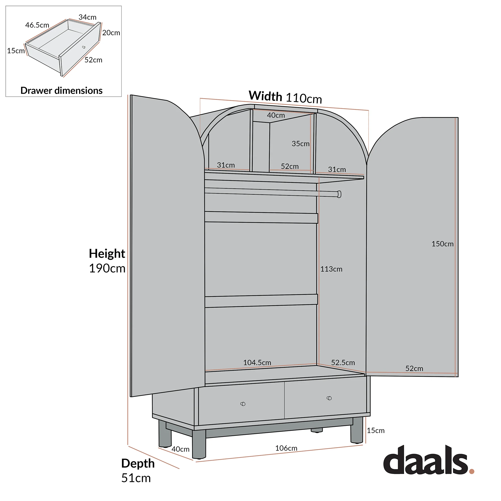 Maude Double Wardrobe, Natural Ash - Image 3