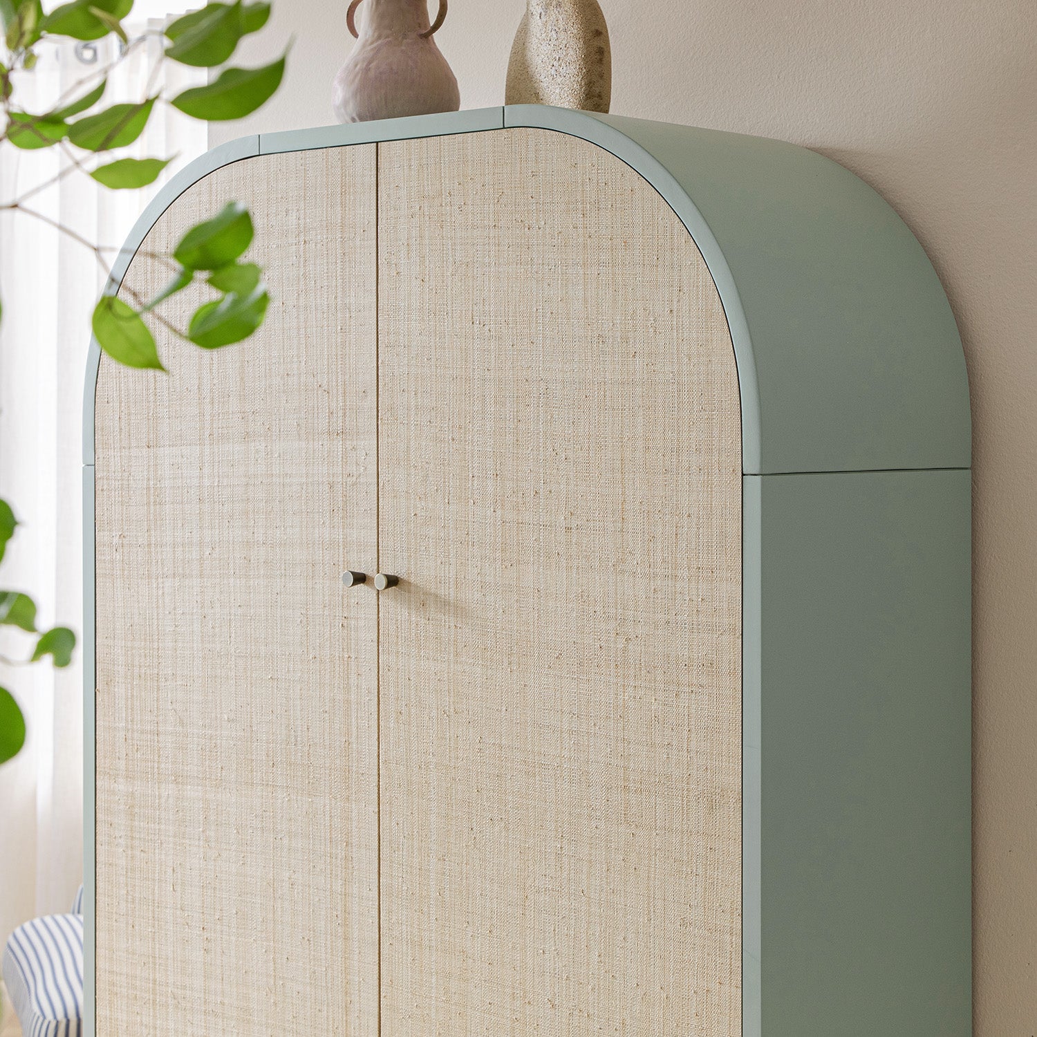 Maude Large Storage Cabinet, Muted Pistachio Ash with Raffia - Image 4