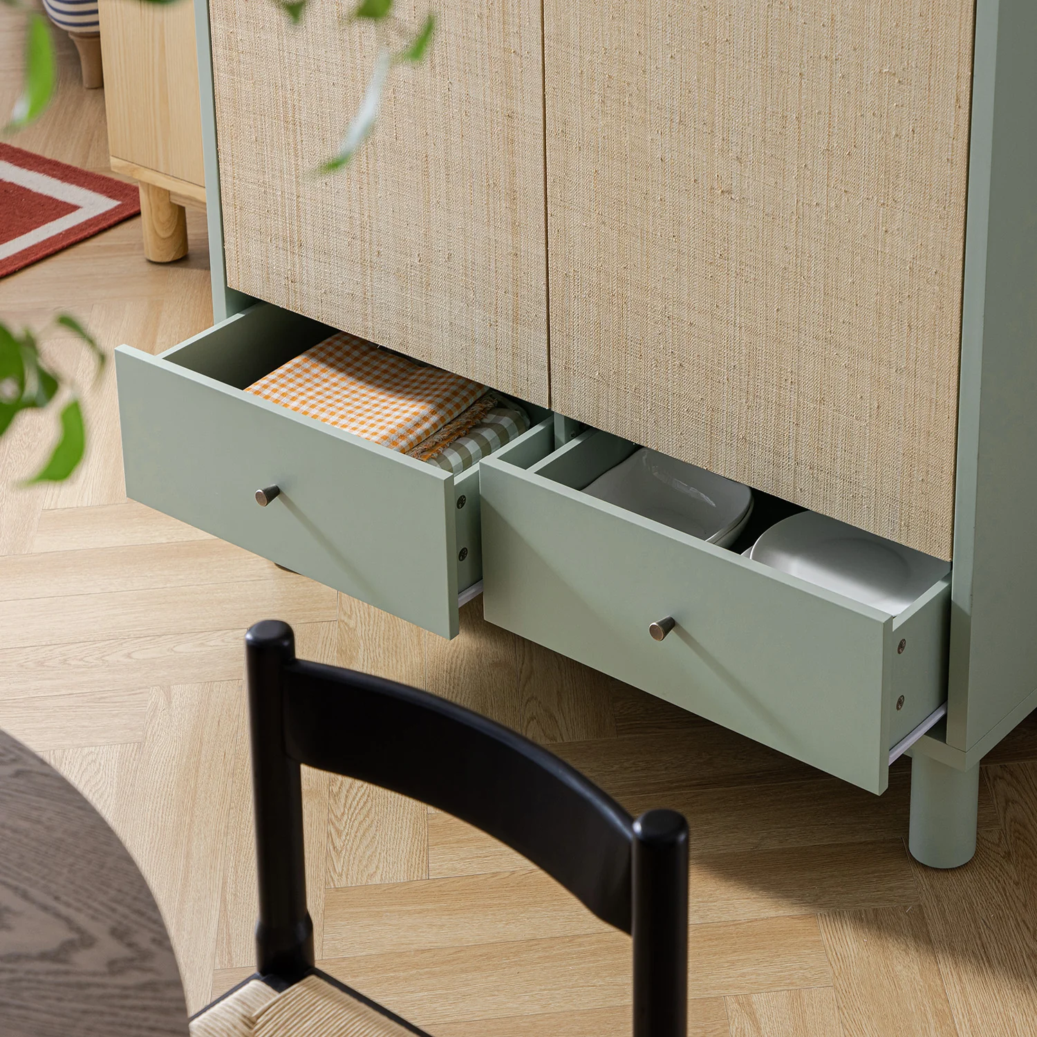 Maude Large Storage Cabinet, Muted Pistachio Ash with Raffia - Image 5