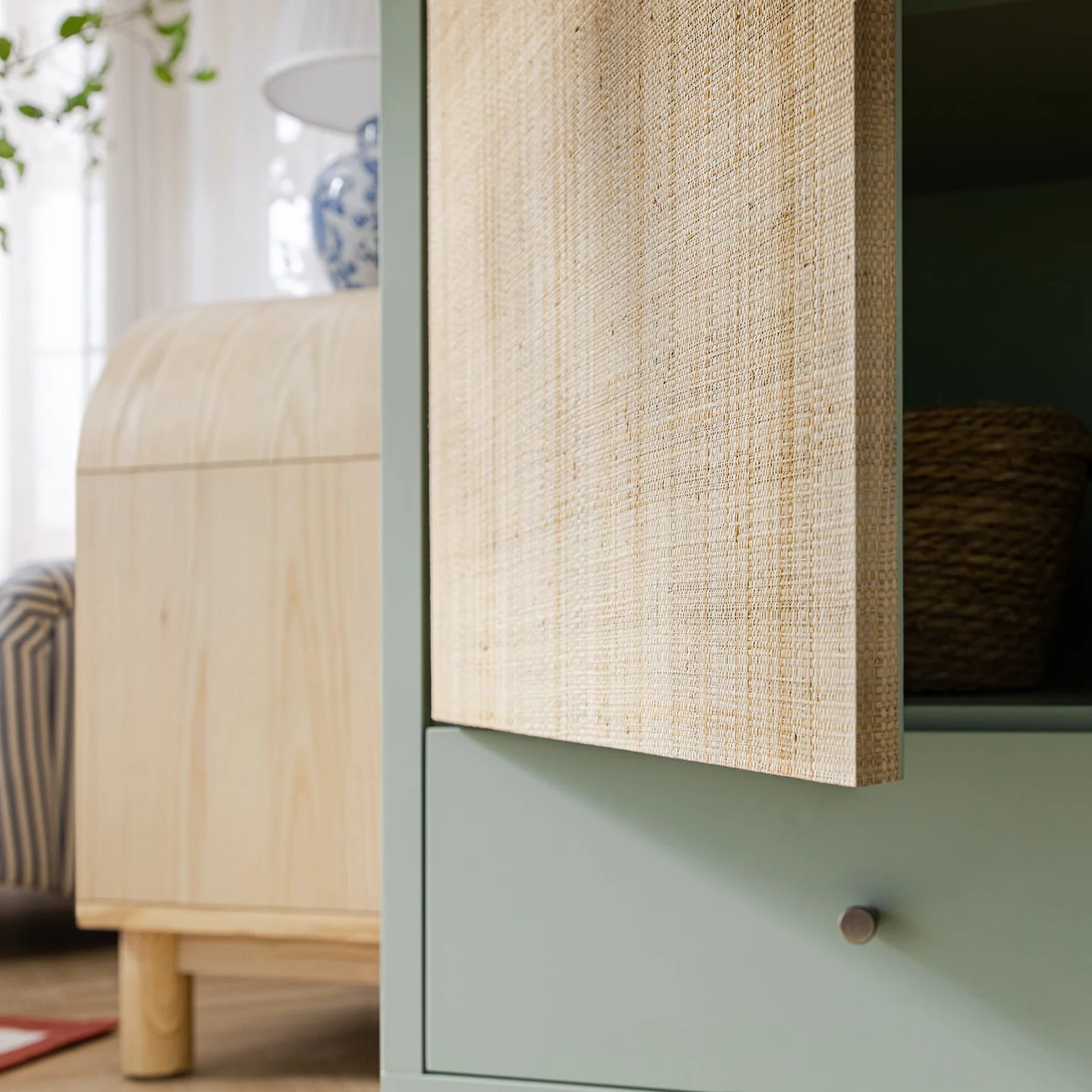Maude Large Storage Cabinet, Muted Pistachio Ash with Raffia - Image 6